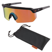 Ergodyne Skullerz AEGIR Safety Glasses, Orange Mirror Lens, Matte Black Frame, Polycarbonate/Rubber, Non-slip, Sweat Resistant, Lightweight, Impact Resistant, Adjustable Temple, 1 Each