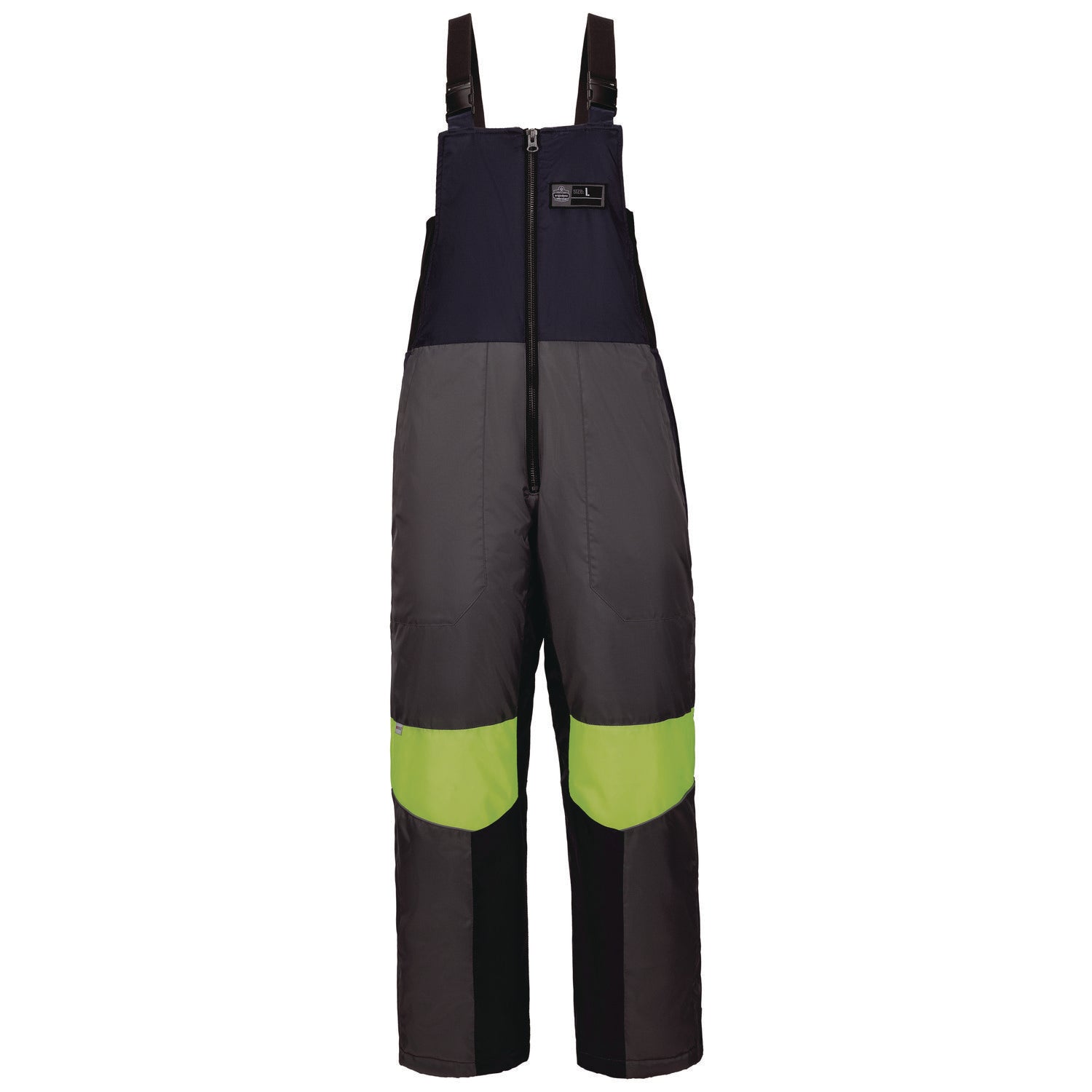 Ergodyne Insulated Freezer Bib Overalls - Bib Overall - 3XL - Navy, Yellow - Polyester, Ripstop Polyester, Polyurethane