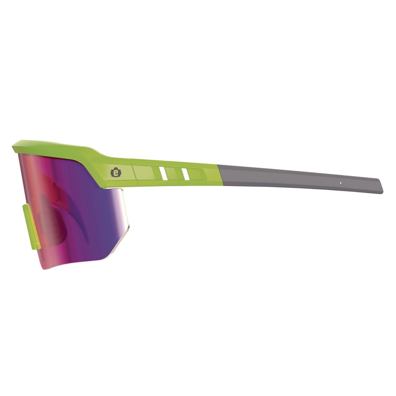Ergodyne Skullerz AEGIR Safety Glasses, Purple Mirror Lens, Lime Frame, Polycarbonate/Rubber, Non-slip, Sweat Resistant, Lightweight, Impact Resistant, Adjustable Temple, Vented, 1 Each