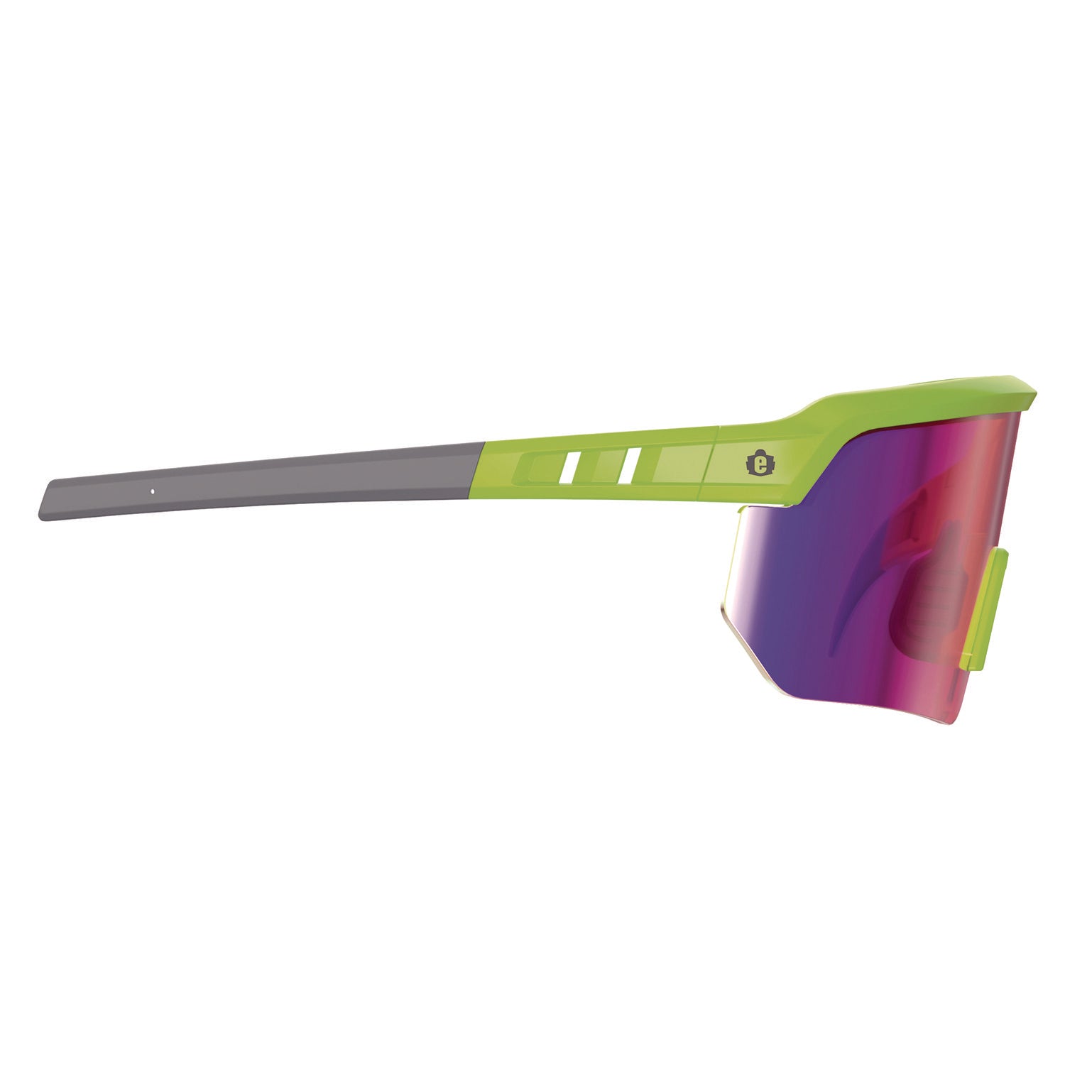 Ergodyne Aegir Enhanced Anti-Fog Safety Glasses, Purple Mirror Lens, Lime Frame, Polycarbonate/Rubber, Non-slip, Lightweight, Impact Resistant, Adjustable Temple, Vented, 1 Each