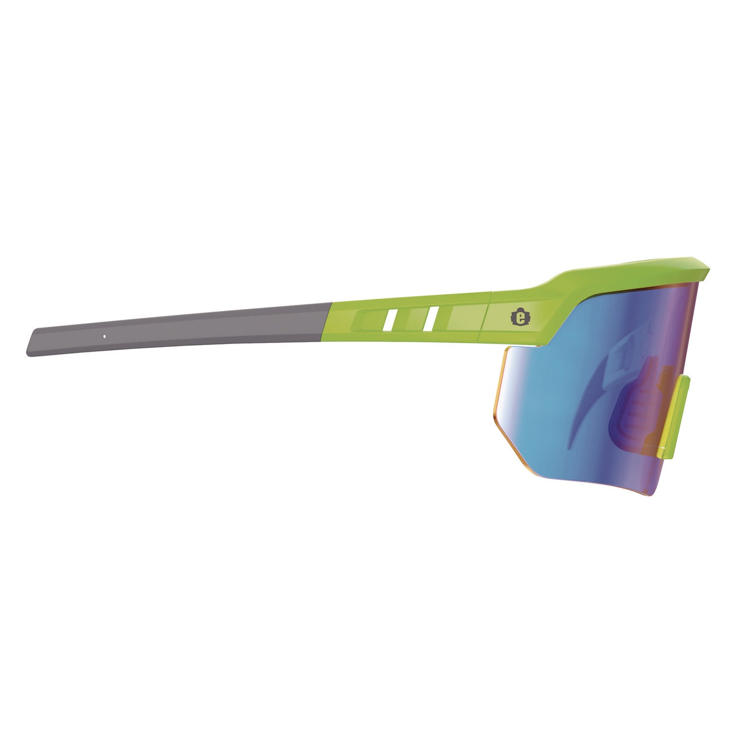 Ergodyne Skullerz AEGIR Safety Glasses, Blue Mirror Lens, Lime Frame, Polycarbonate/Rubber, Non-slip, Sweat Resistant, Lightweight, Impact Resistant, Adjustable Temple, Vented, 1 Each