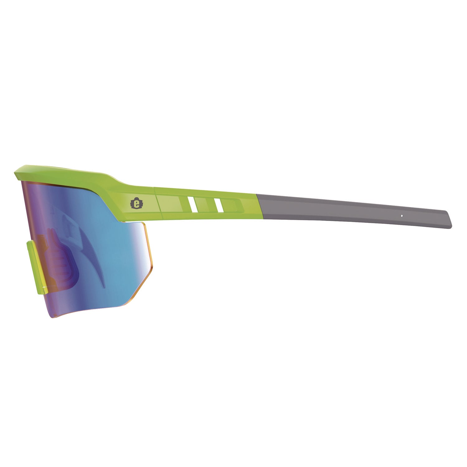 Ergodyne Skullerz AEGIR Safety Glasses, Blue Mirror Lens, Lime Frame, Polycarbonate/Rubber, Non-slip, Sweat Resistant, Lightweight, Impact Resistant, Adjustable Temple, Vented, 1 Each