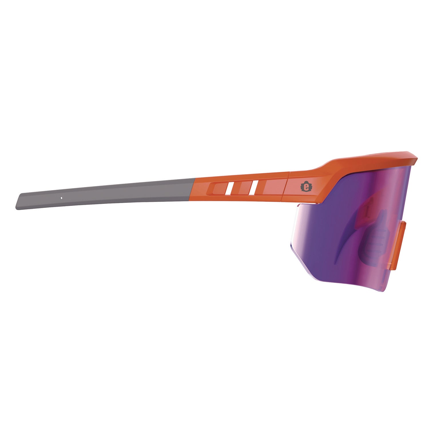 Ergodyne Skullerz AEGIR Safety Glasses, Purple Mirror Lens, Orange Frame, Polycarbonate/Rubber, Non-slip, Sweat Resistant, Lightweight, Impact Resistant, Adjustable Temple, Vented, Strap Closure, 1 Each