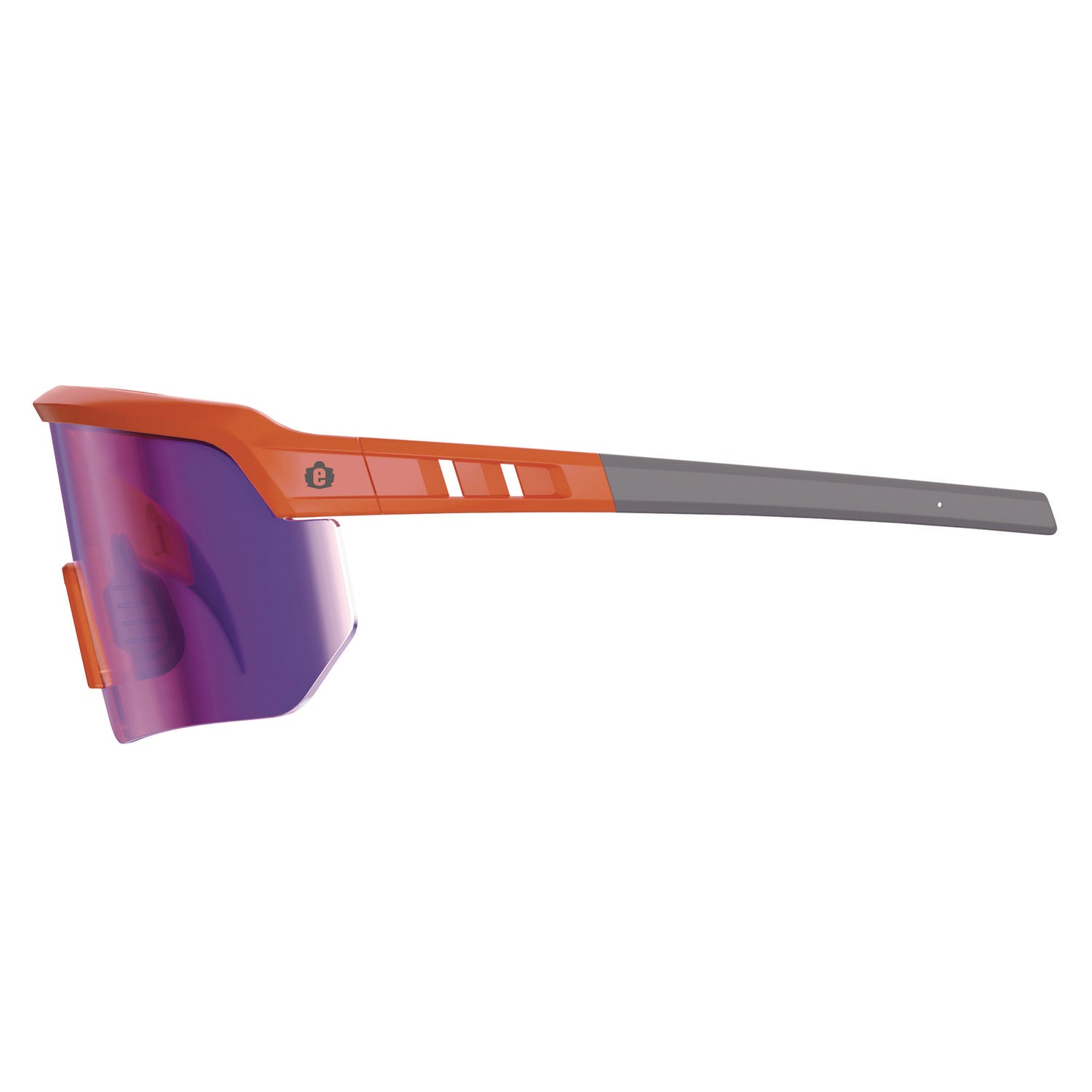 Ergodyne Skullerz AEGIR Safety Glasses, Purple Mirror Lens, Orange Frame, Polycarbonate/Rubber, Non-slip, Sweat Resistant, Lightweight, Impact Resistant, Adjustable Temple, Vented, Strap Closure, 1 Each