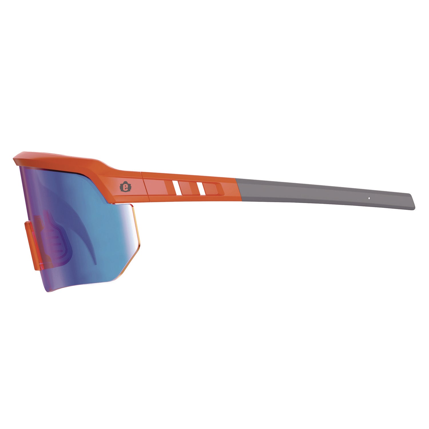 Ergodyne Skullerz AEGIR Safety Glasses, Blue Mirror Lens, Orange Frame, Polycarbonate/Rubber, Impact Resistant, Non-slip, Sweat Resistant, Adjustable, Ventilated, 1 Each