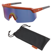 Ergodyne Skullerz AEGIR Safety Glasses, Blue Mirror Lens, Orange Frame, Polycarbonate/Rubber, Impact Resistant, Non-slip, Sweat Resistant, Adjustable, Ventilated, 1 Each
