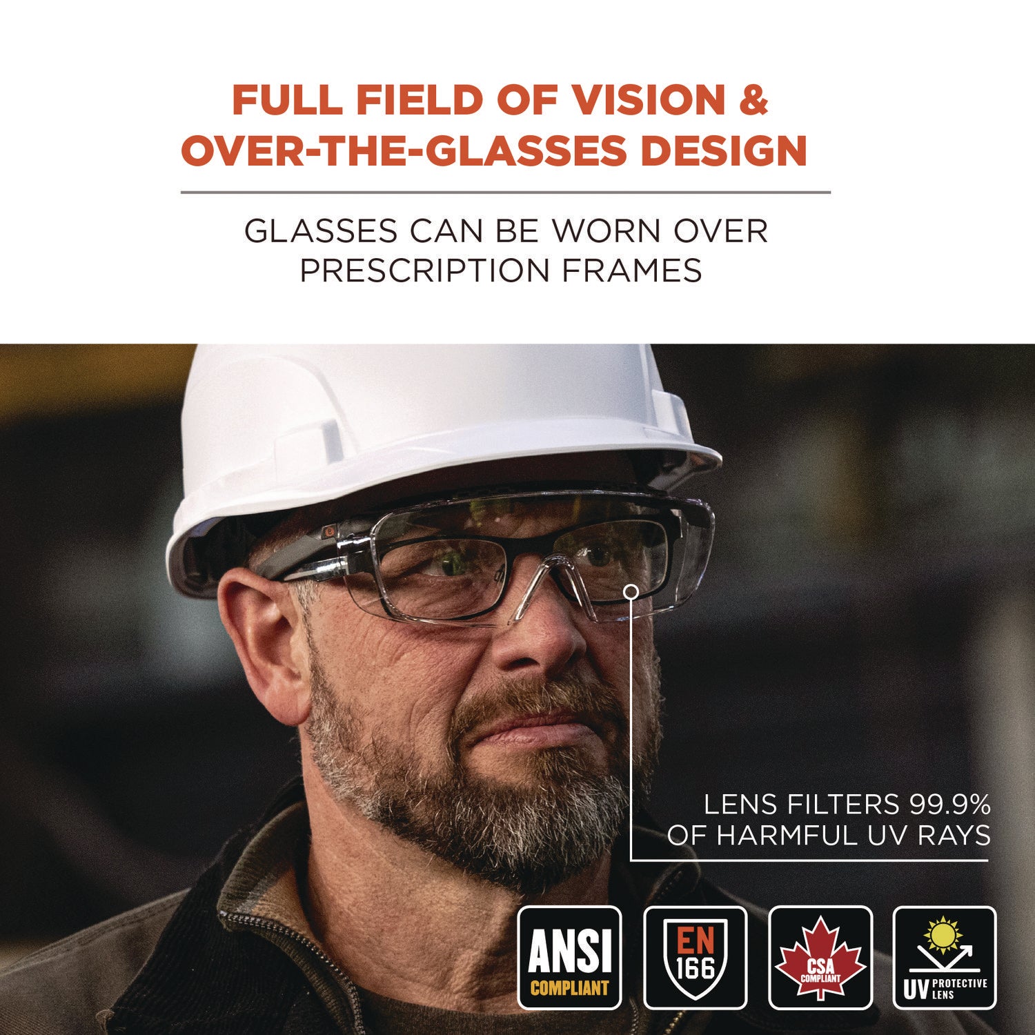 Ergodyne Skullerz OSMIN Safety Glasses, Clear Lens, Matte Black Frame, Impact Resistant, Over-the-Glasses (OTG), Non-slip, Nylon/Rubber, 1 Each