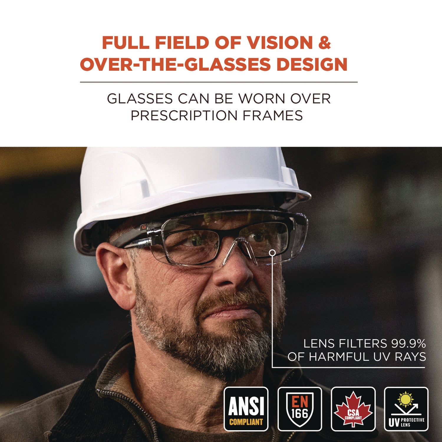 Ergodyne Skullerz OSMIN Anti-Scratch & Enhanced Anti-Fog Safety Glasses, Clear Lens, Matte Black Frame, Over-the-Glasses, Adjustable Temple, Vented, 1 Each