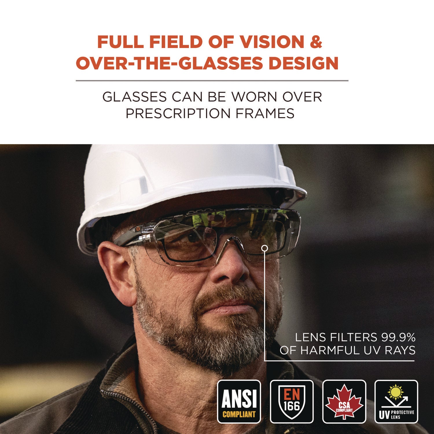 Ergodyne Skullerz OSMIN Safety Glasses, Clear Lens, Matte Black Frame, Impact Resistant, Over-the-Glasses (OTG), Non-slip, 1 Each