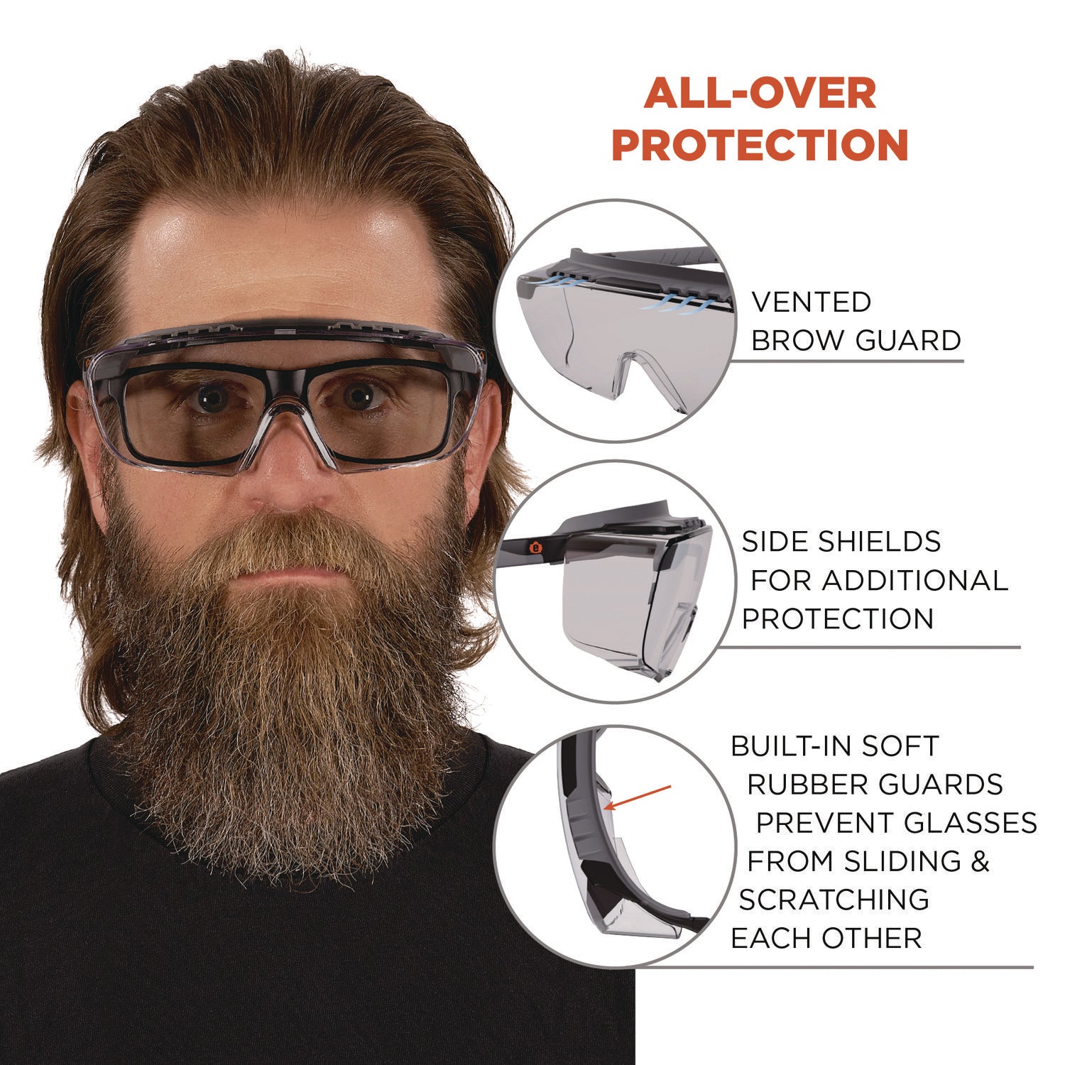 Ergodyne Skullerz OSMIN Safety Glasses, Clear Lens, Matte Black Frame, Impact Resistant, Over-the-Glasses (OTG), Non-slip, 1 Each