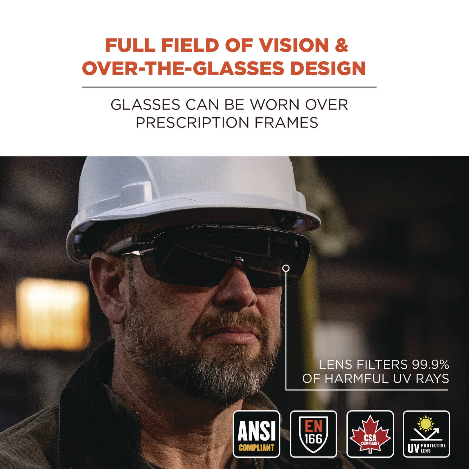 Ergodyne Skullerz OSMIN Safety Glasses, Smoke Lens, Matte Black Frame, Impact Resistant, Over-the-Glasses (OTG), Non-slip, Nylon/Rubber, 1 Each