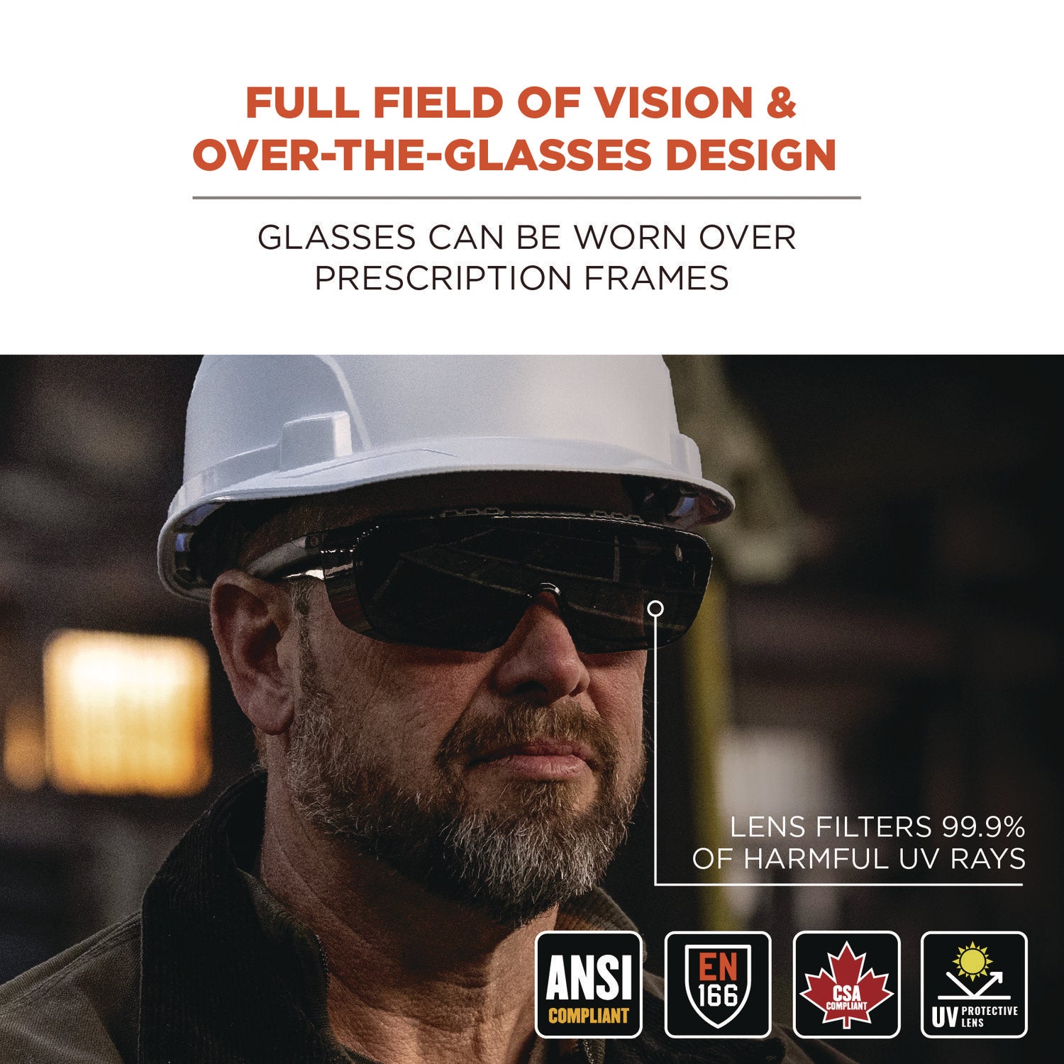 Ergodyne Skullerz OSMIN Anti-Scratch & Enhanced Anti-Fog Safety Glasses, Smoke Lens, Matte Black Frame, Over-the-Glasses, Adjustable Temple, Vented, 1 Each