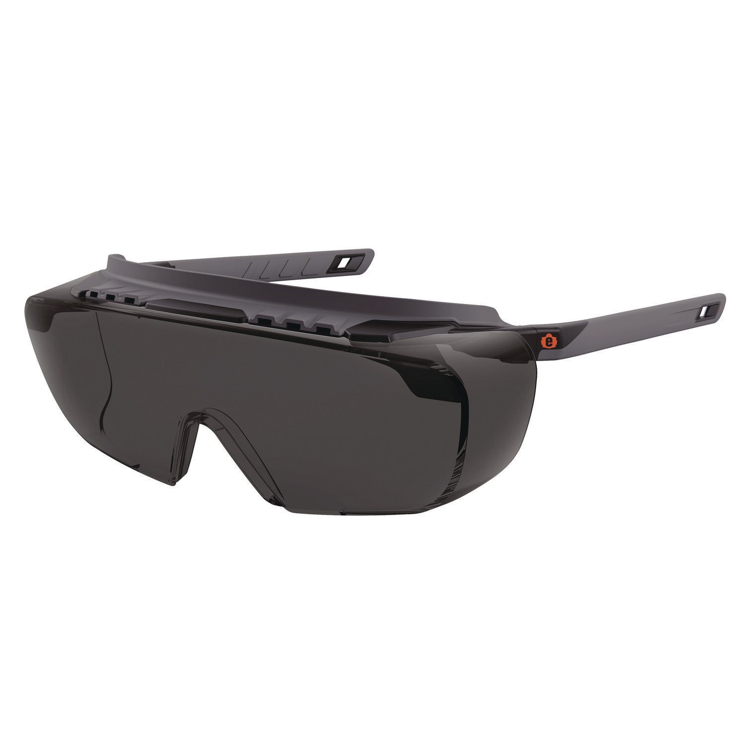 Ergodyne Skullerz OSMIN Anti-Scratch & Enhanced Anti-Fog Safety Glasses, Smoke Lens, Matte Black Frame, Over-the-Glasses, Adjustable Temple, Vented, 1 Each