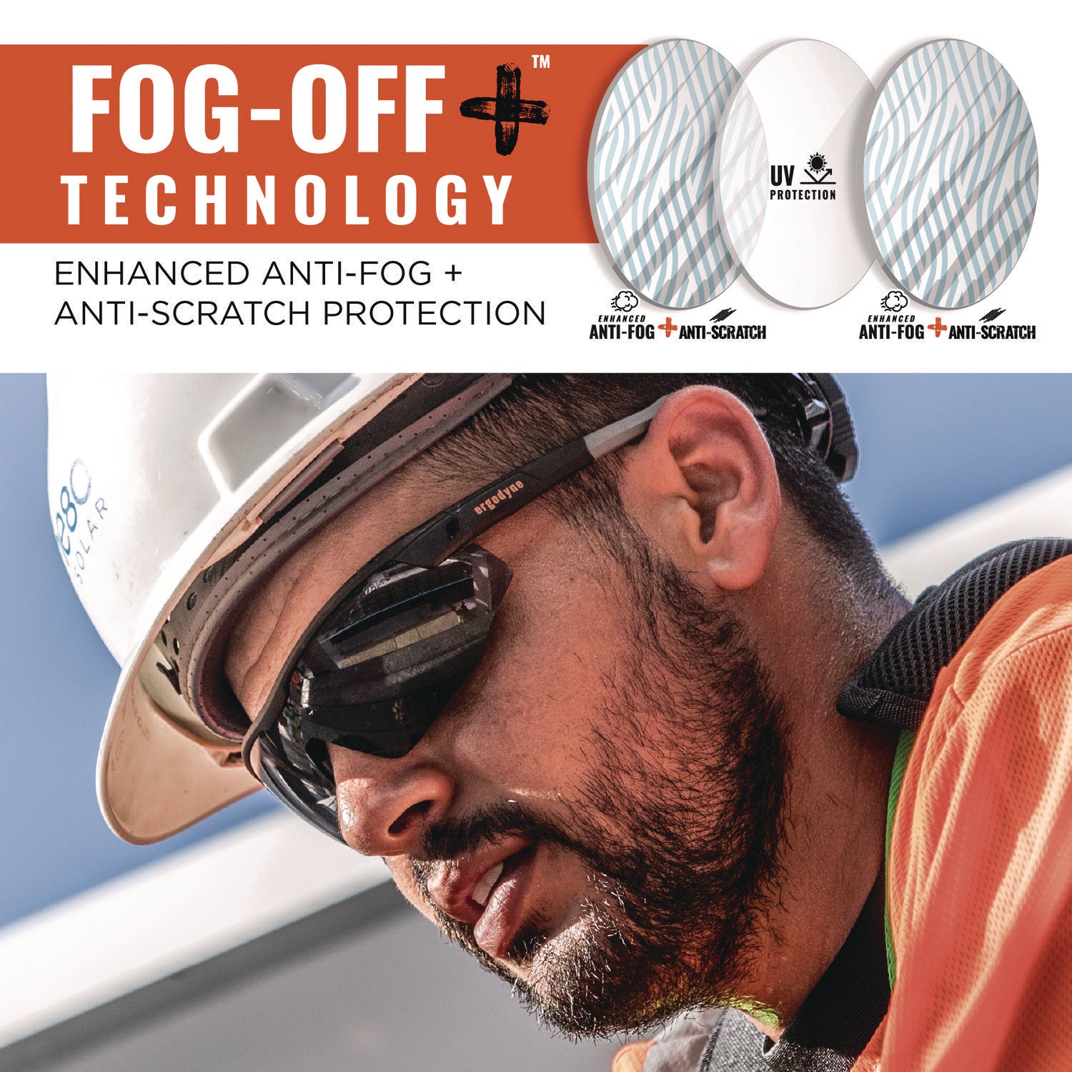 Ergodyne Skullerz SKOLL Anti-Scratch & Enhanced Anti-Fog Safety Glasses, Smoke Lens, Matte Black Frame, Lightweight, Non-slip, Impact Resistant, 1 Each