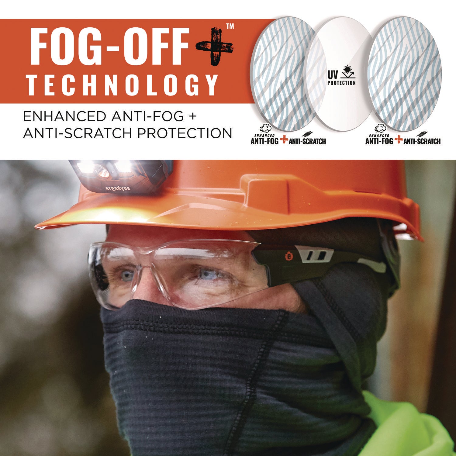 Ergodyne Skullerz SAGA Anti-Scratch & Enhanced Anti-Fog Safety Glasses, Clear Polycarbonate Lens, Matte Black Frame, Rimless, Lightweight, Non-slip, Comfortable, 1 Each