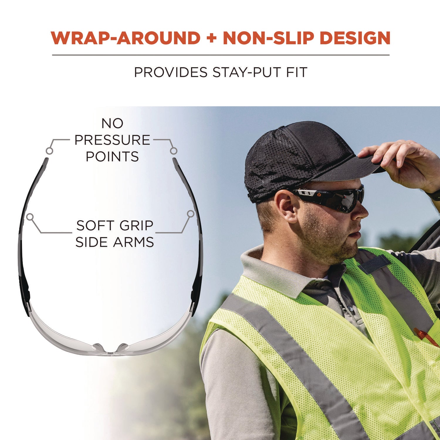 Ergodyne Skullerz SAGA Anti-Scratch & Enhanced Anti-Fog Safety Glasses, Clear Polycarbonate Lens, Matte Black Frame, Rimless, Lightweight, Non-slip, Comfortable, 1 Each