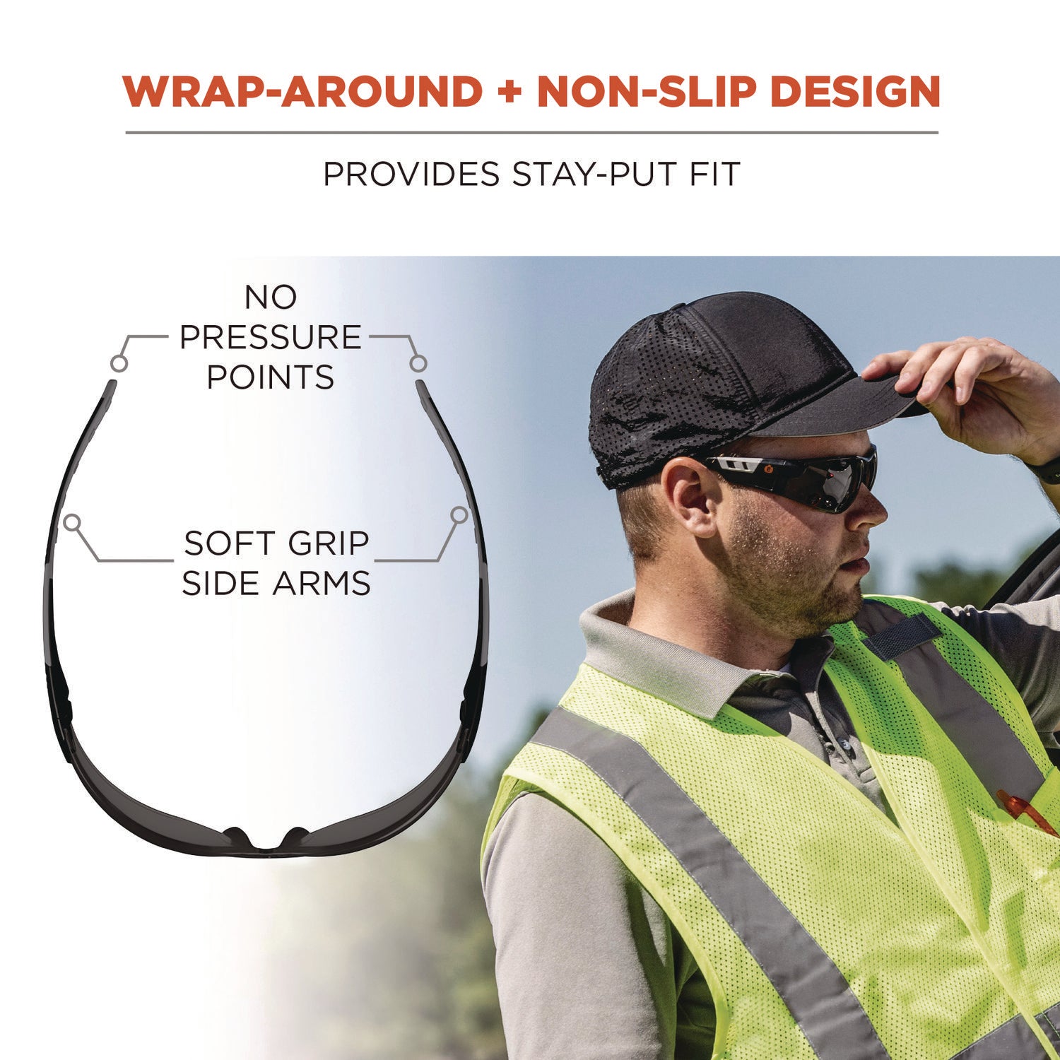Ergodyne Skullerz SAGA Anti-Scratch & Enhanced Anti-Fog Safety Glasses, Smoke Lens, Matte Black Frame, Polycarbonate, Rimless, Lightweight, Non-slip, 1 Each
