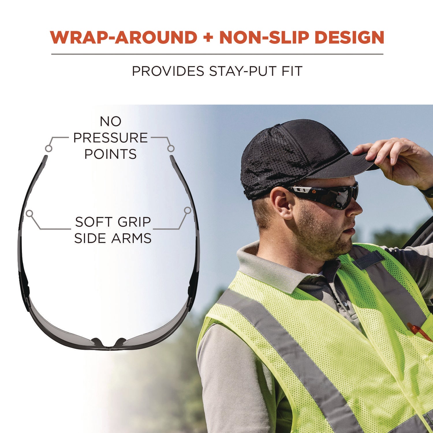 Ergodyne Skullerz SAGA Anti-Scratch & Enhanced Anti-Fog Safety Glasses, Sunglasses, Matte Black Frame, Polycarbonate, Rimless, Lightweight, Non-slip, 1 Each