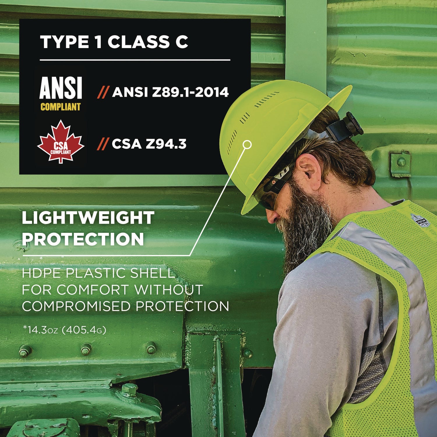 Skullerz 8968 Class C Lightweight Full Brim Hard Hat, Adjustable Venting, 6-Point Rachet Suspension, Lime