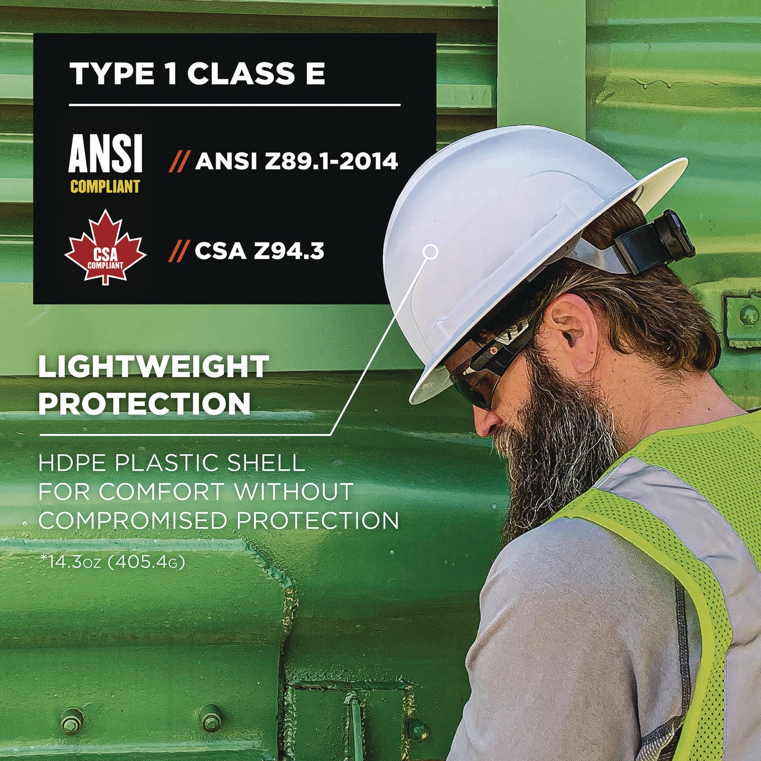 Skullerz 8969 Class E Lightweight Full Brim Hard Hat, 6-Point Rachet Suspension, White