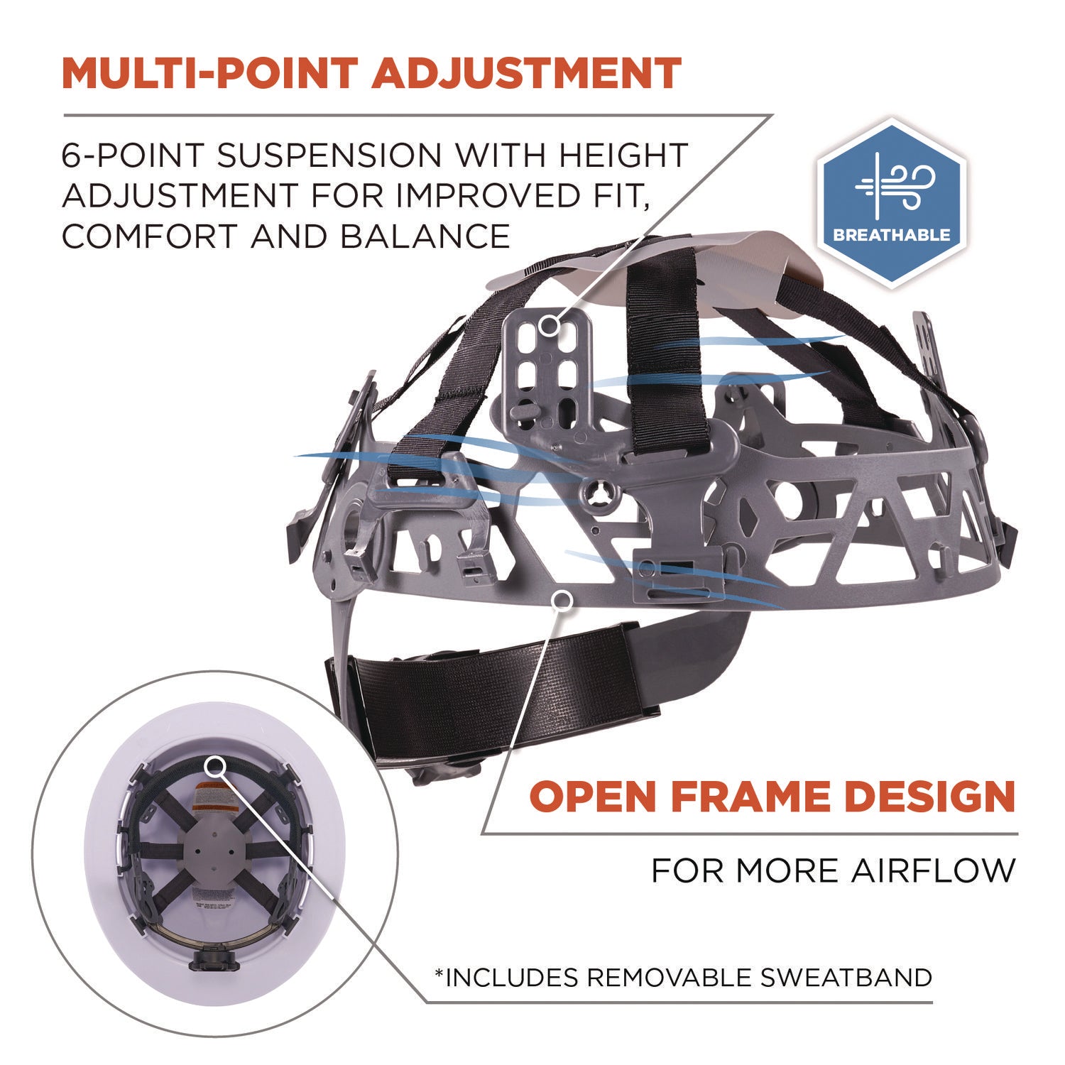 Skullerz 8969 Class E Lightweight Full Brim Hard Hat, 6-Point Rachet Suspension, White