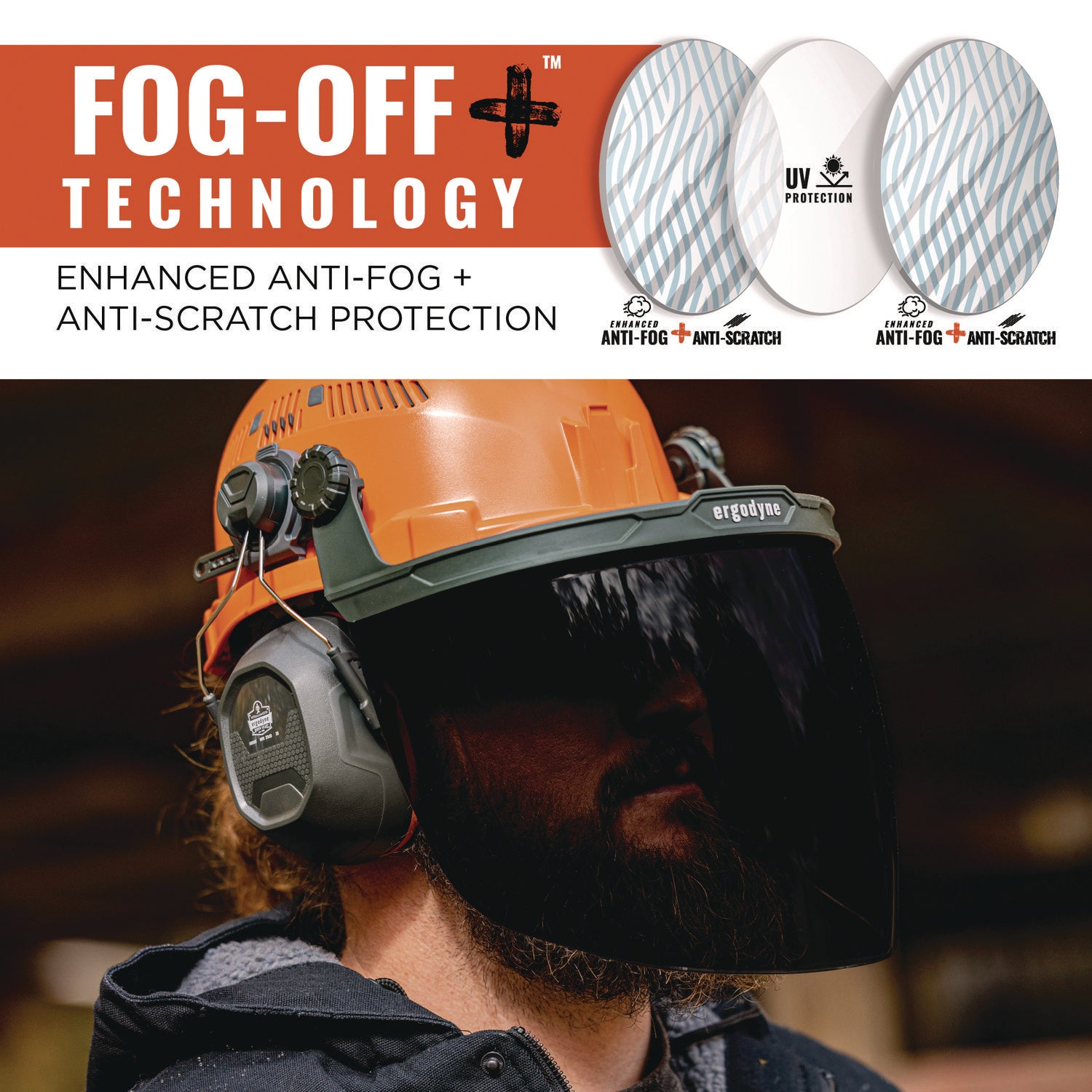 Skullerz 8994 Anti-Scratch/Anti-Fog Hard Hat Face Shield, Cap-Style/Safety Helmet Adapter, Smoke Lens