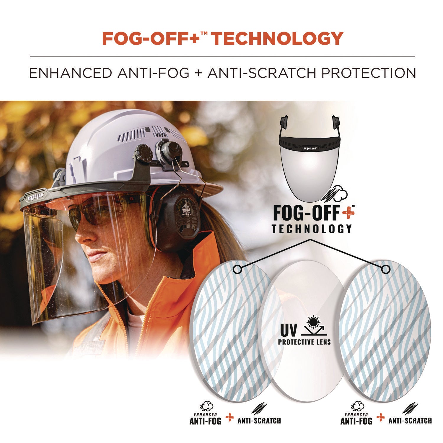 Skullerz 8995 Anti-Scratch and Anti-Fog Hard Hat Face Shield with Adapter for Full Brim, Clear Lens
