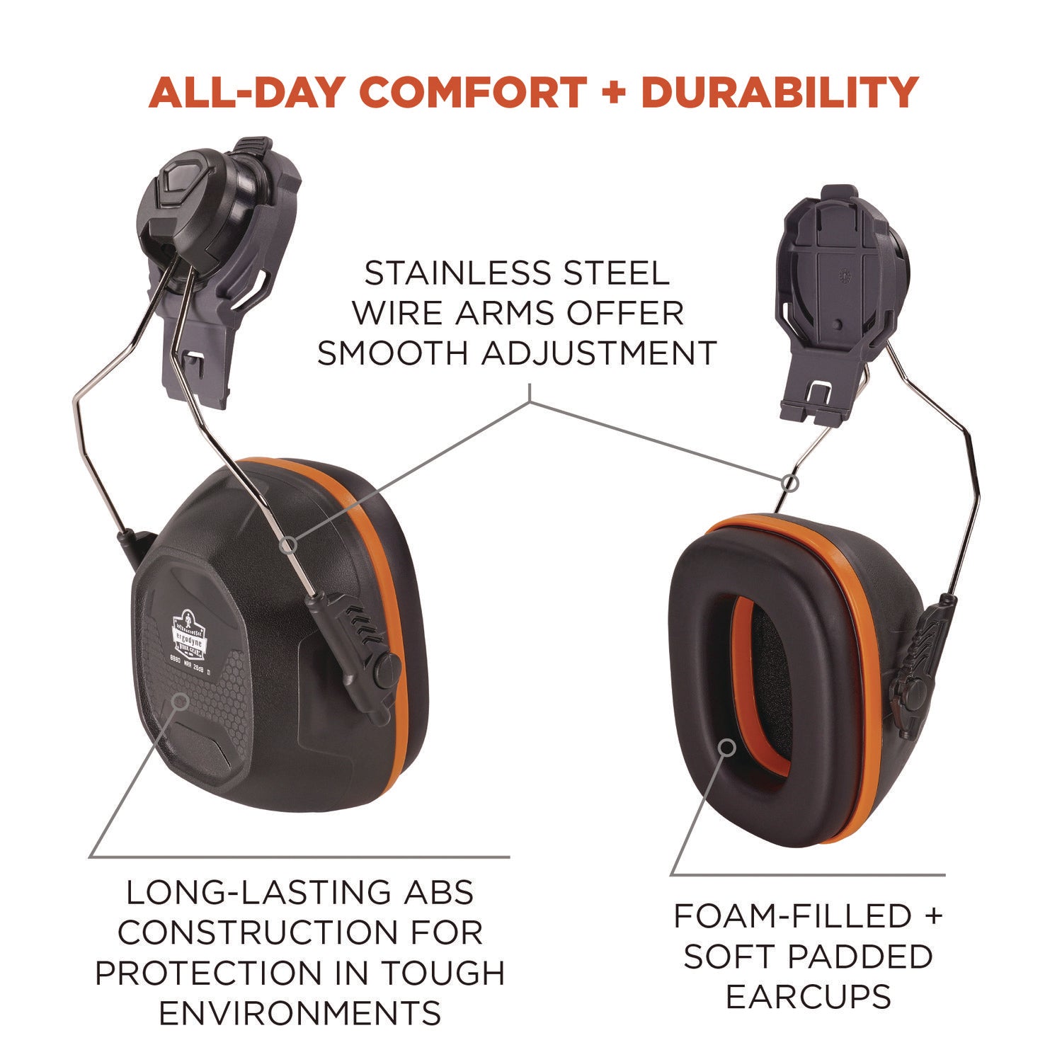 Skullerz 8880 NRR 26dB Hard Hat Mounted Earmuffs, Cap-Style, Gray