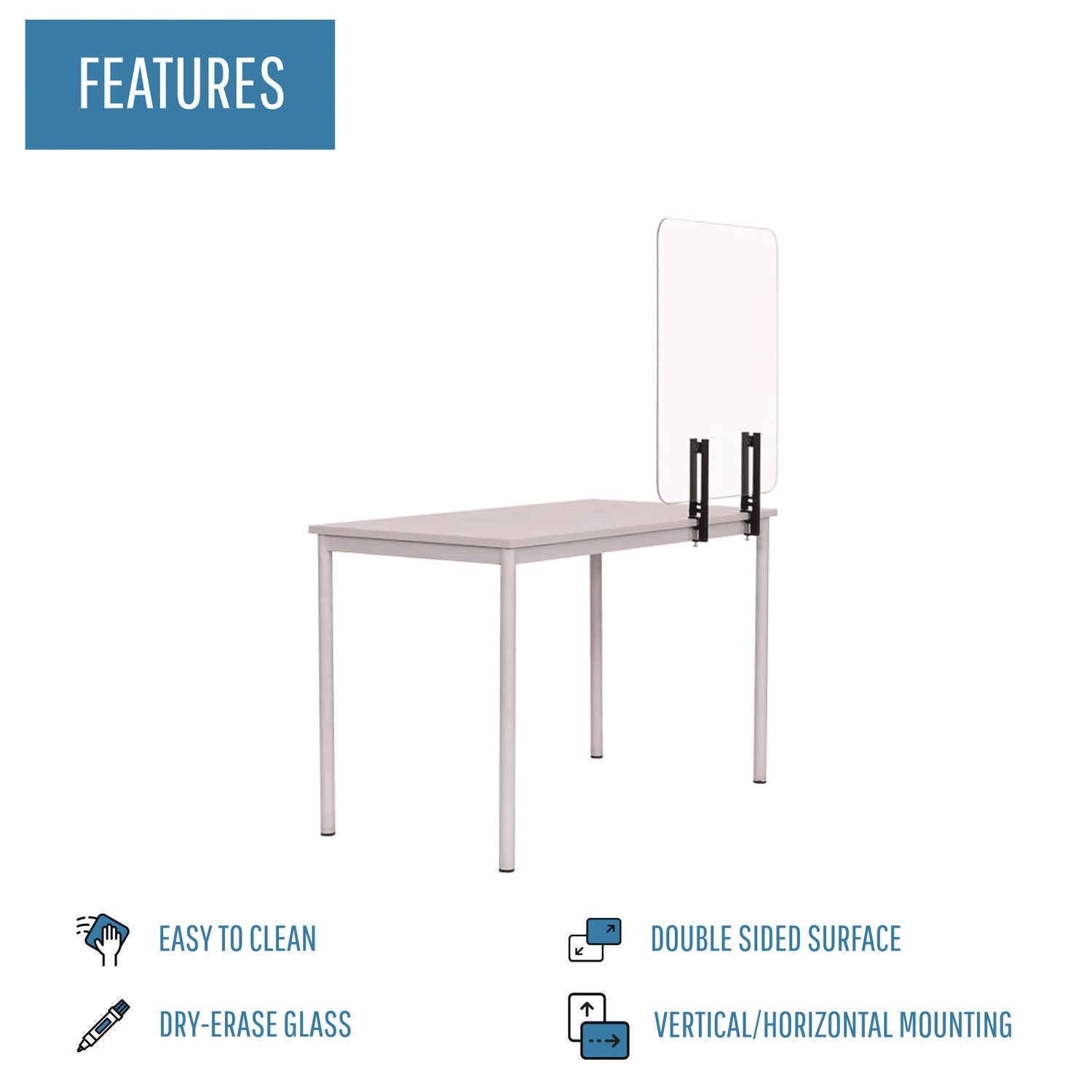 Protector Series Frameless Glass Desktop Divider, 35.4 X 0.16 X 35.4, Clear/aluminum