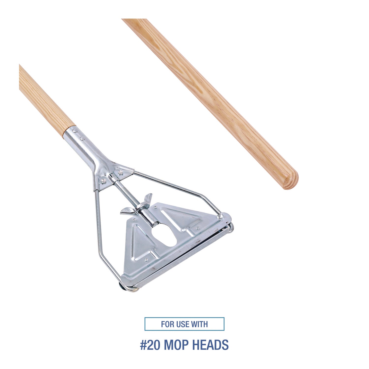 Quick Change Metal Head Mop Handle for No. 20 and Up Heads, 62" Wood Handle