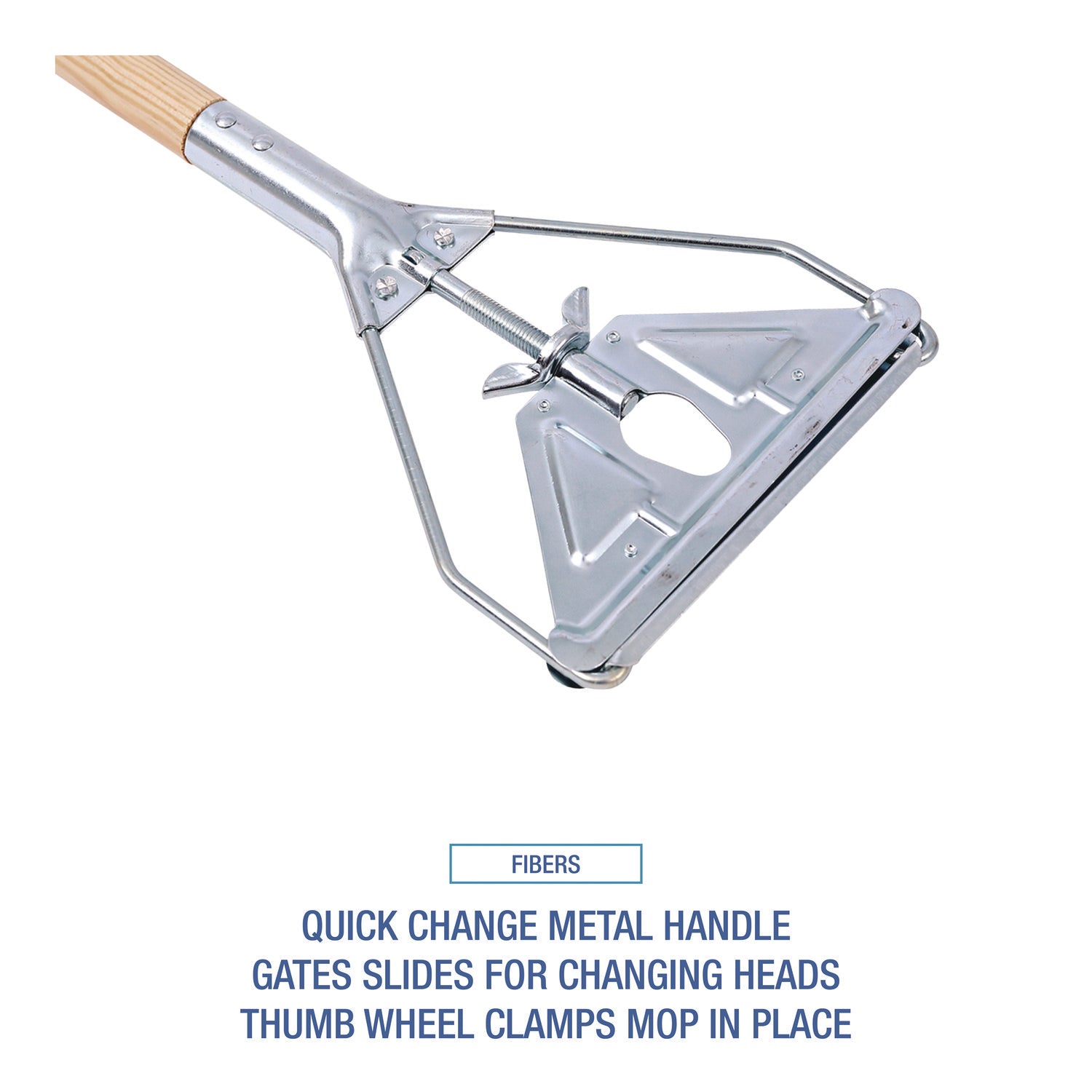 Quick Change Metal Head Mop Handle for No. 20 and Up Heads, 62" Wood Handle