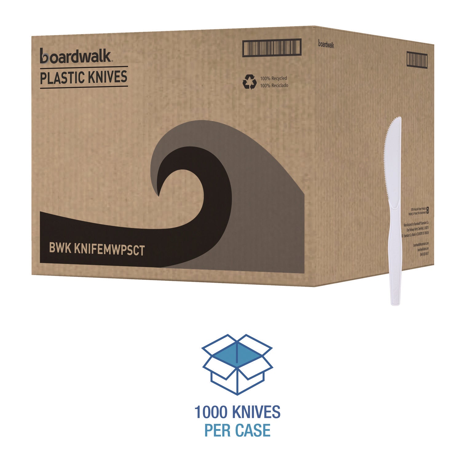 Mediumweight Polystyrene Cutlery, Knife, Plastic, White, 100/Box, 10 Boxes/Carton