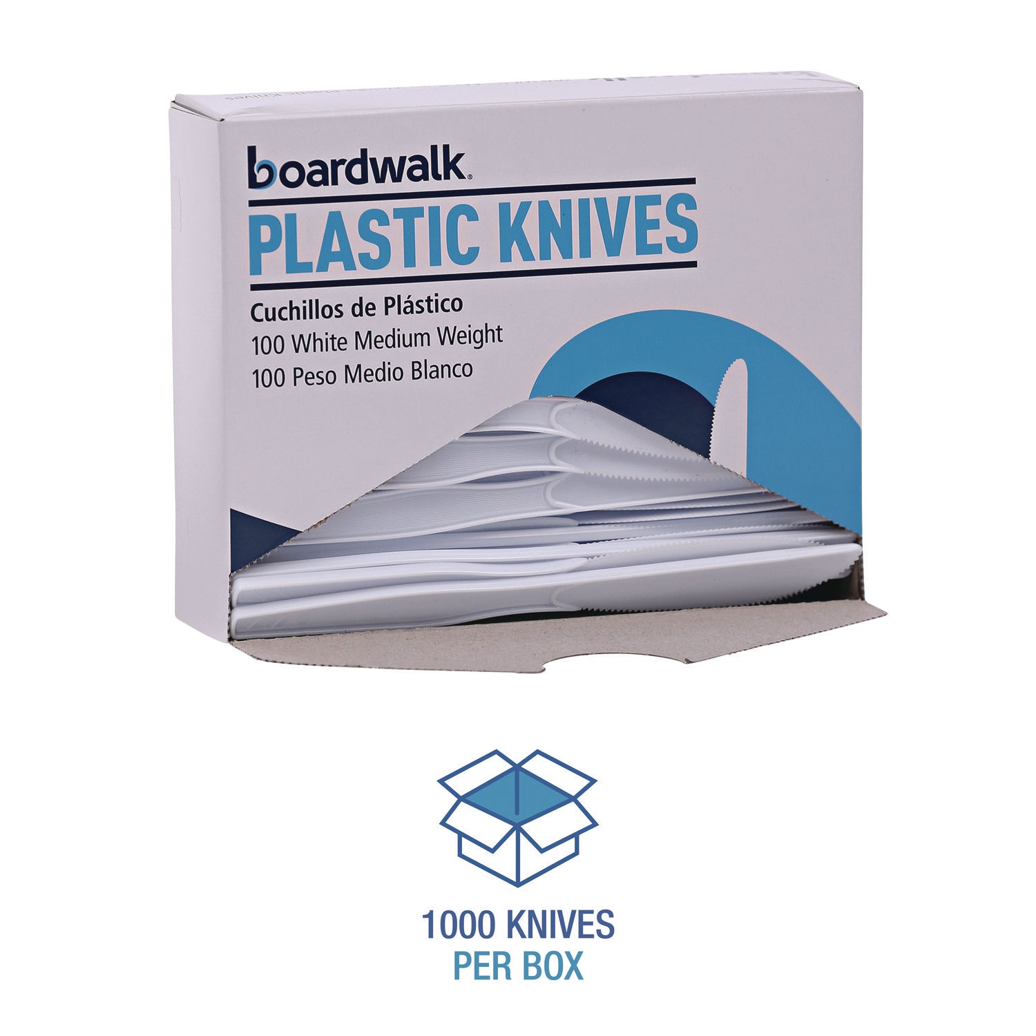 Mediumweight Polystyrene Cutlery, Knife, Plastic, White, 100/Box, 10 Boxes/Carton