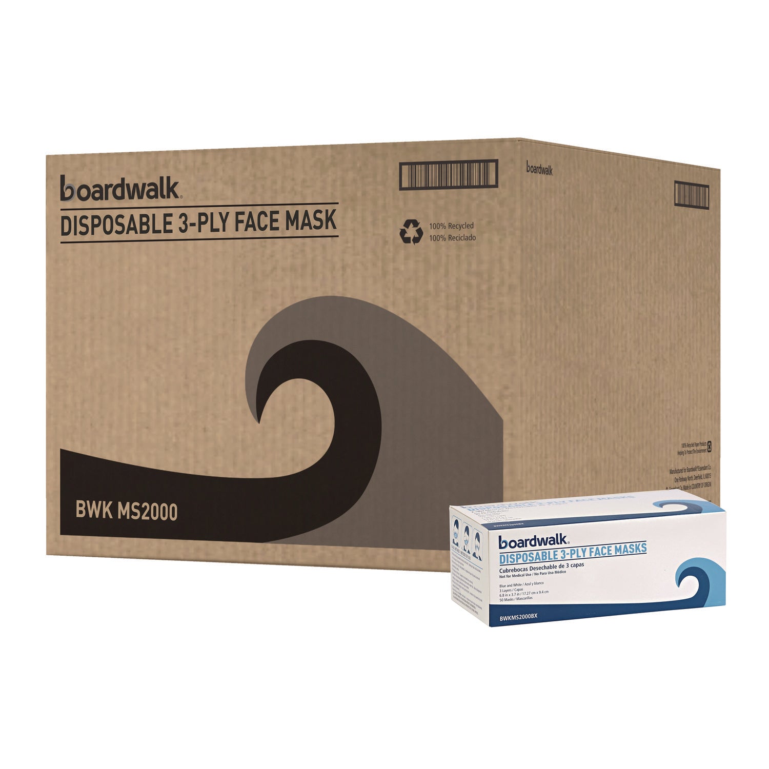 Three-Ply General Use Face Mask, Blue, 50/box, 40 Boxes/carton