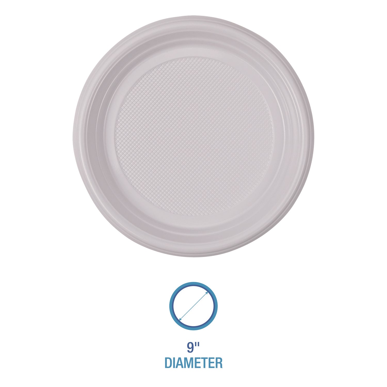 Hi-Impact Plastic Dinnerware, Plate, 9" Dia, White, 500/carton