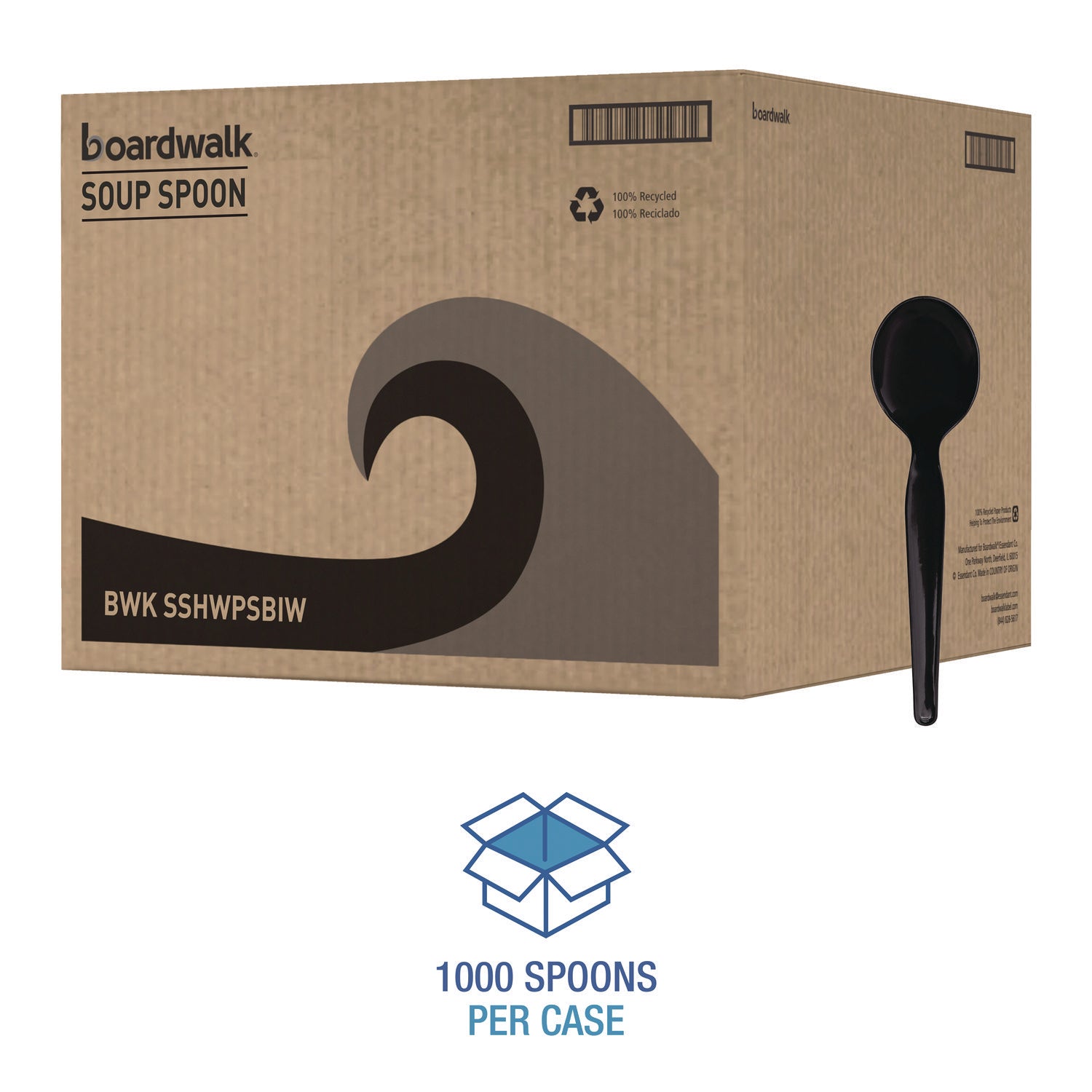 Heavyweight Wrapped Polystyrene Cutlery, Soup Spoon, Plastic, Black, 1,000/Carton