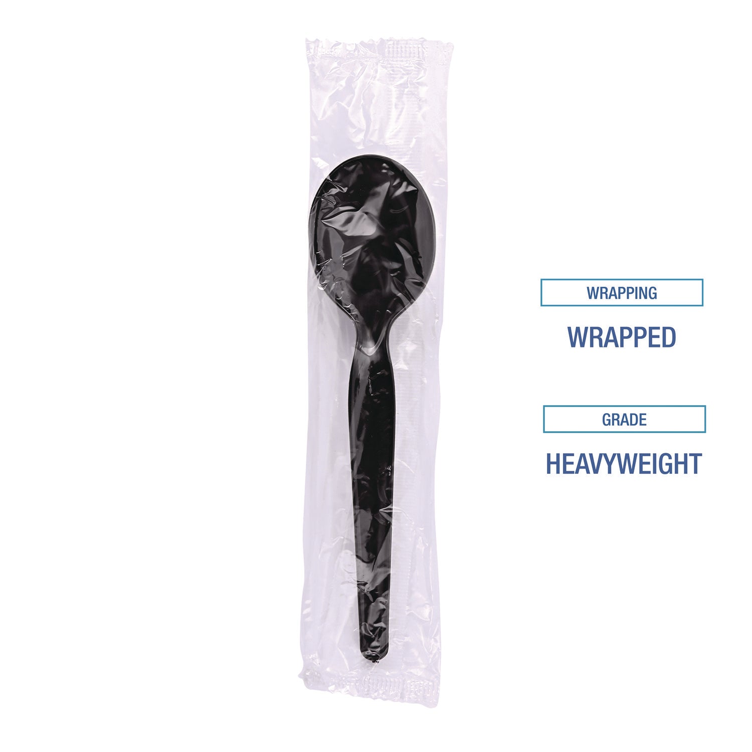 Heavyweight Wrapped Polystyrene Cutlery, Soup Spoon, Plastic, Black, 1,000/Carton
