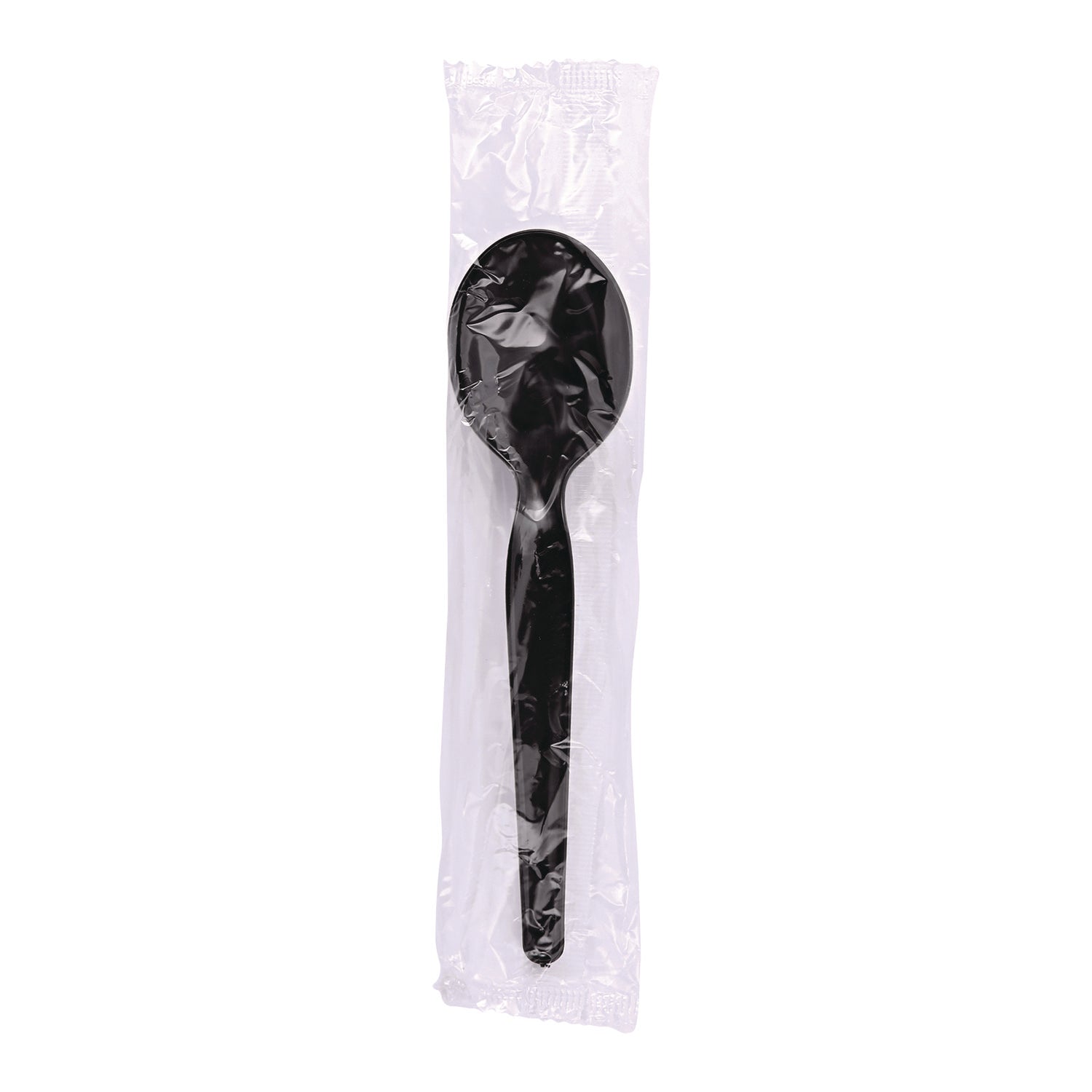 Heavyweight Wrapped Polystyrene Cutlery, Soup Spoon, Plastic, Black, 1,000/Carton