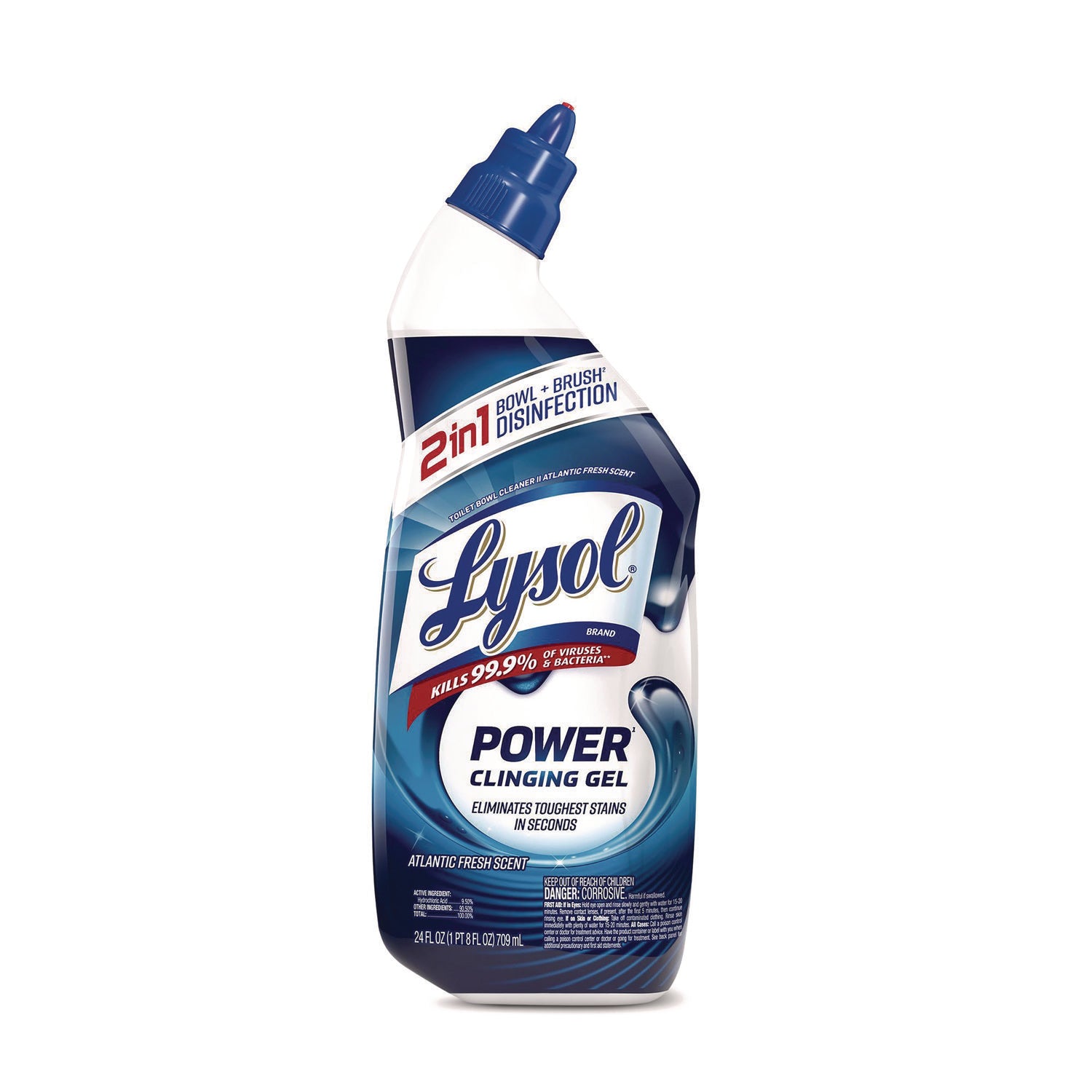 Lysol Toilet Bowl Cleaner - 24 fl oz (0.8 quart) - Atlantic Fresh Scent - Disinfectant - Blue Bottle - 1 Each