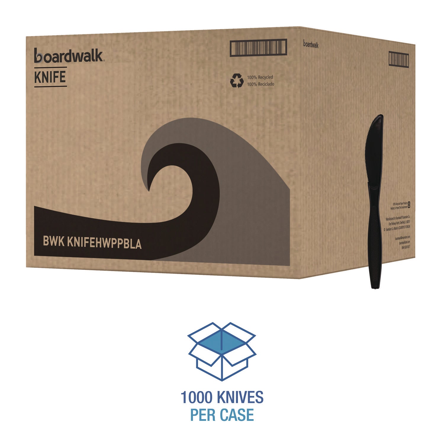 Heavyweight Polypropylene Cutlery, Knife, Plastic, Black, 1,000/Carton