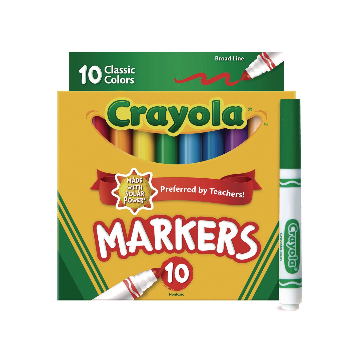 Non-Washable Marker, Broad Bullet Tip, Assorted Classic Colors, 10/Pack