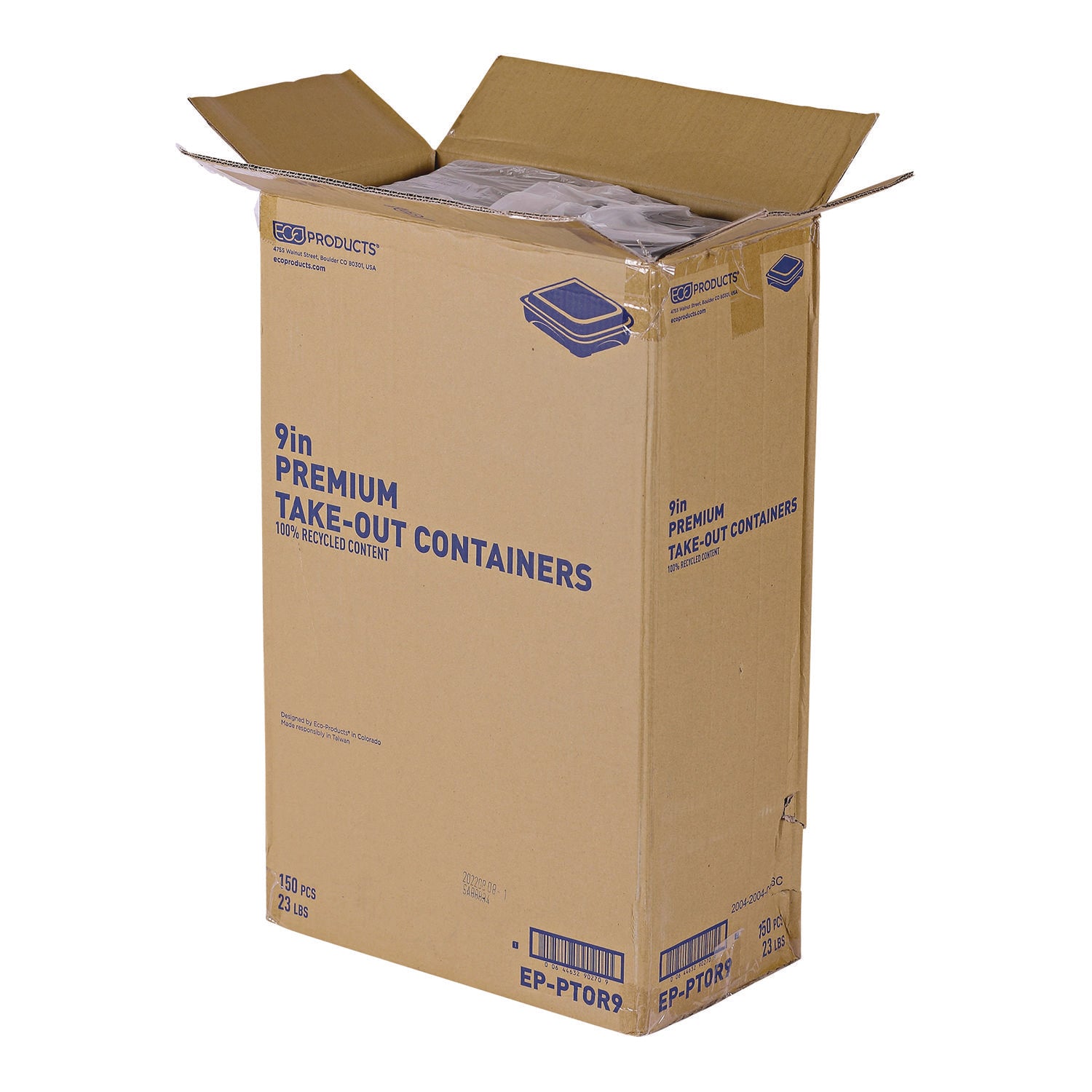 100% Recycled Content 9" Premium Take Out Containers, 42 oz, 9 x 8.8 x 1.6, Black/Clear, Plastic, 50/Pack, 3 Packs/Carton