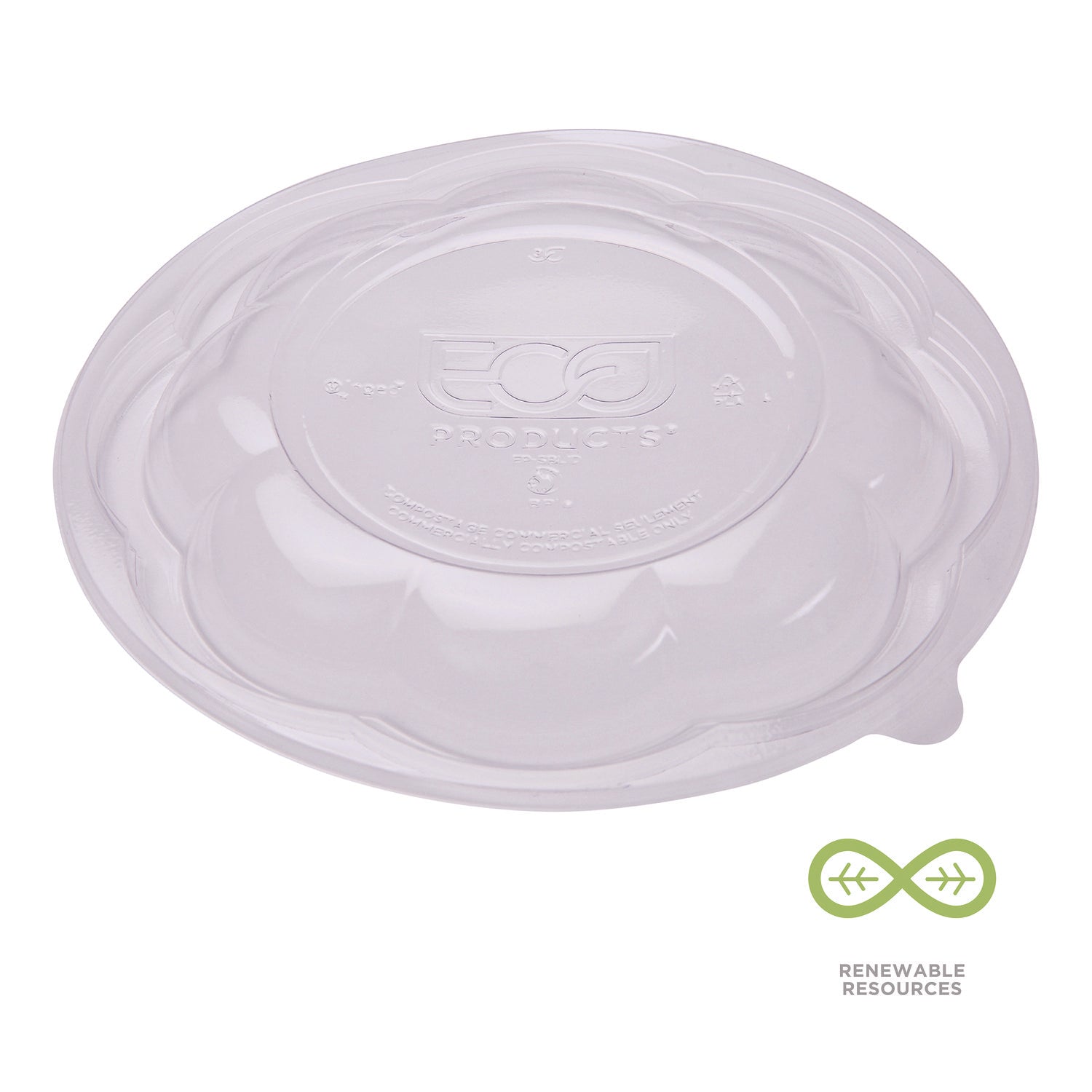Renewable and Compostable Lids, Fits 24, 32 and 48 oz Salad Bowls, Clear, Plastic, 300/Carton