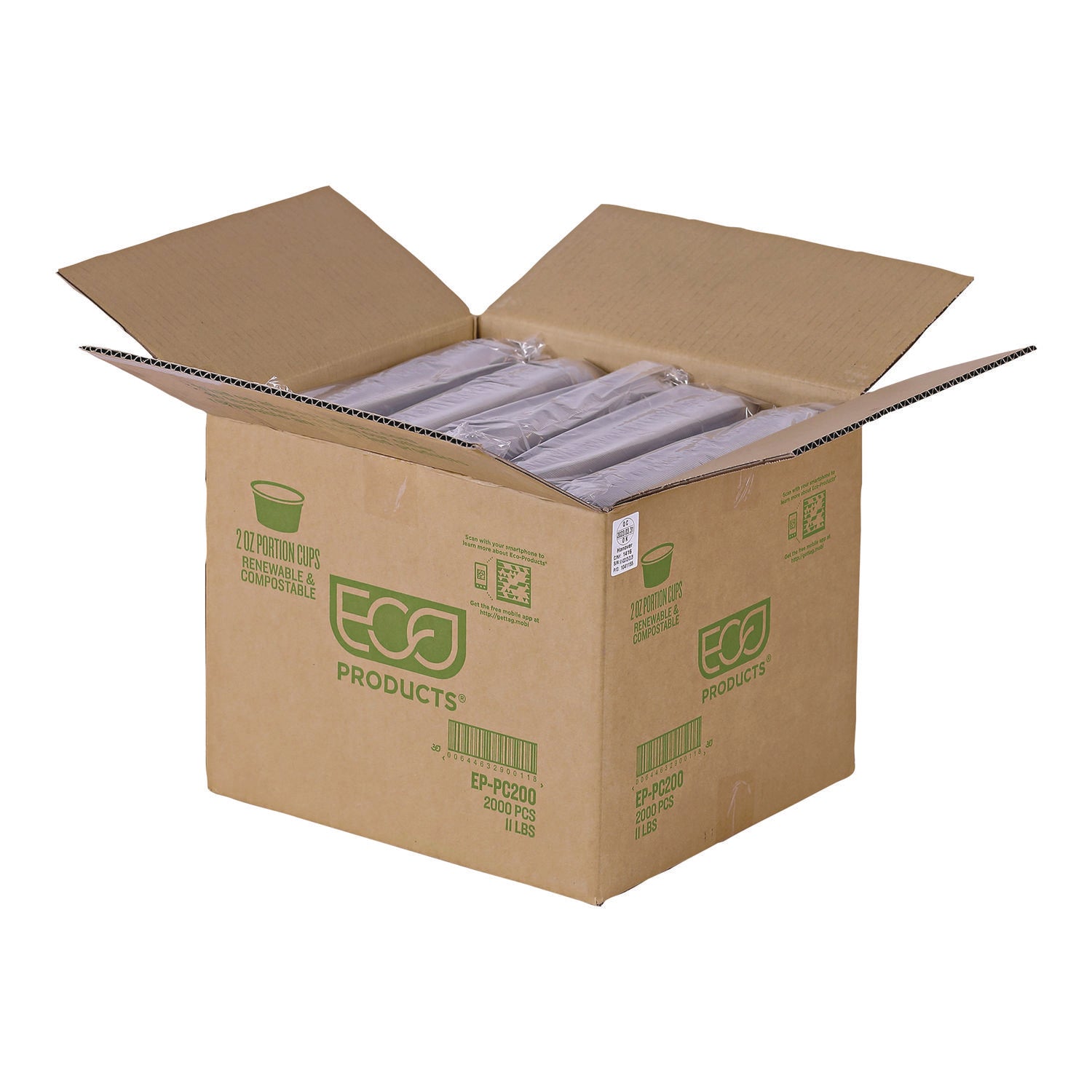 Renewable and Compostable Portion Cups, 2 oz, Plastic, Clear, 100/Pack, 20 Packs/Carton