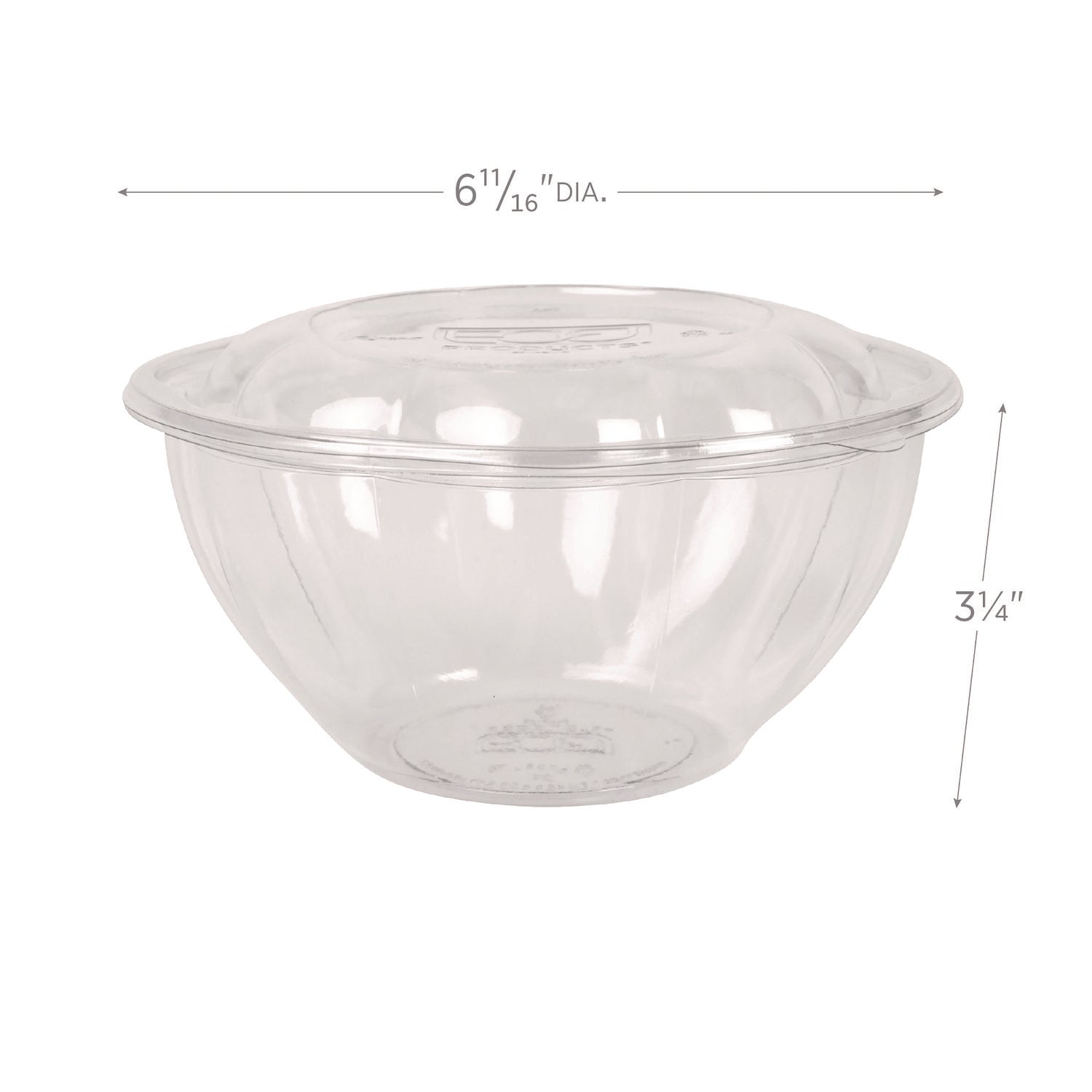 Renewable and Compostable Salad Bowls with Lids, 32 oz, Clear, Plastic, 50/Pack, 3 Packs/Carton