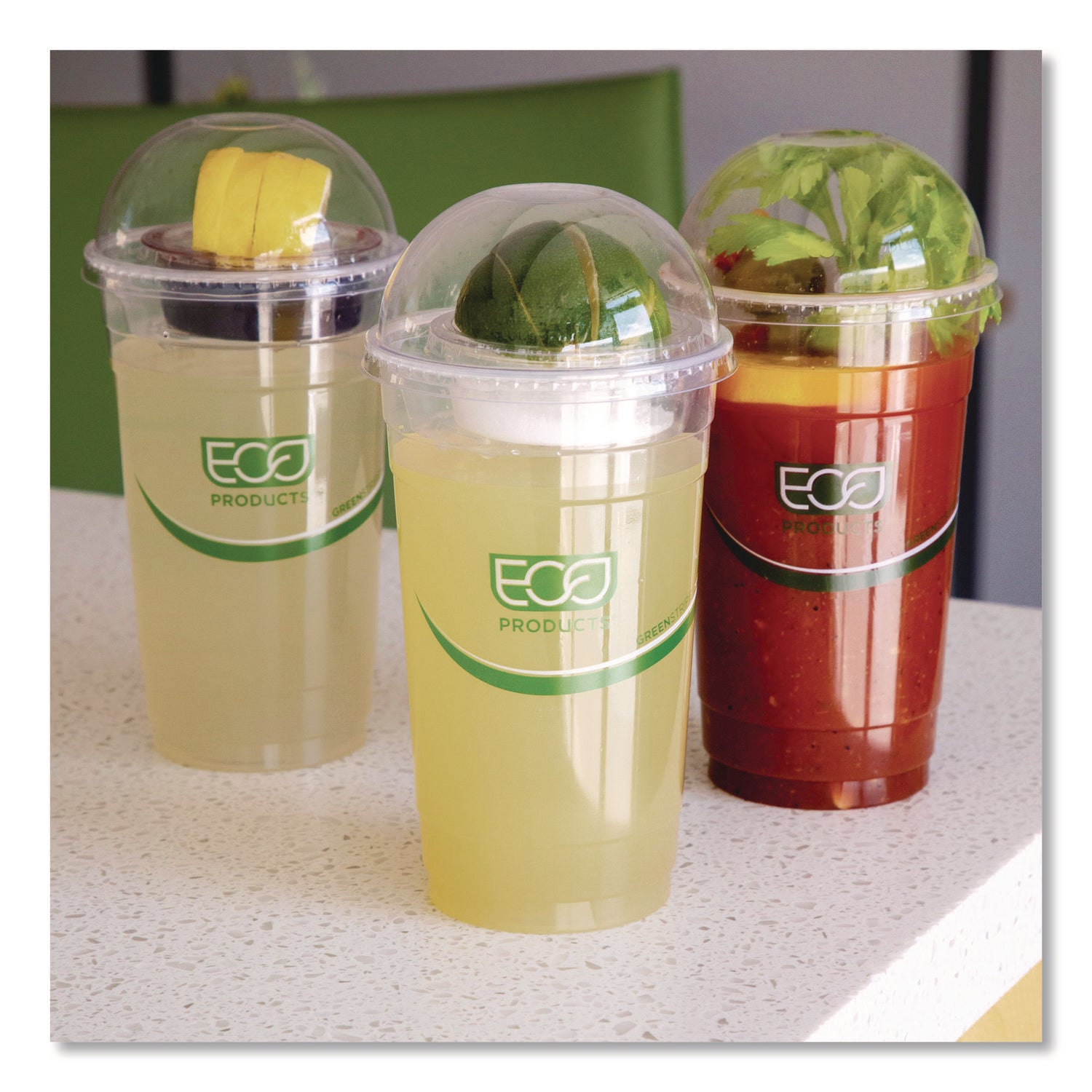 GreenStripe Cold Cup Dome Lids, With Hole, Fits 9 oz to 24 oz Cold Cups, Plastic, Clear, 100/Pack, 10 Packs/Carton