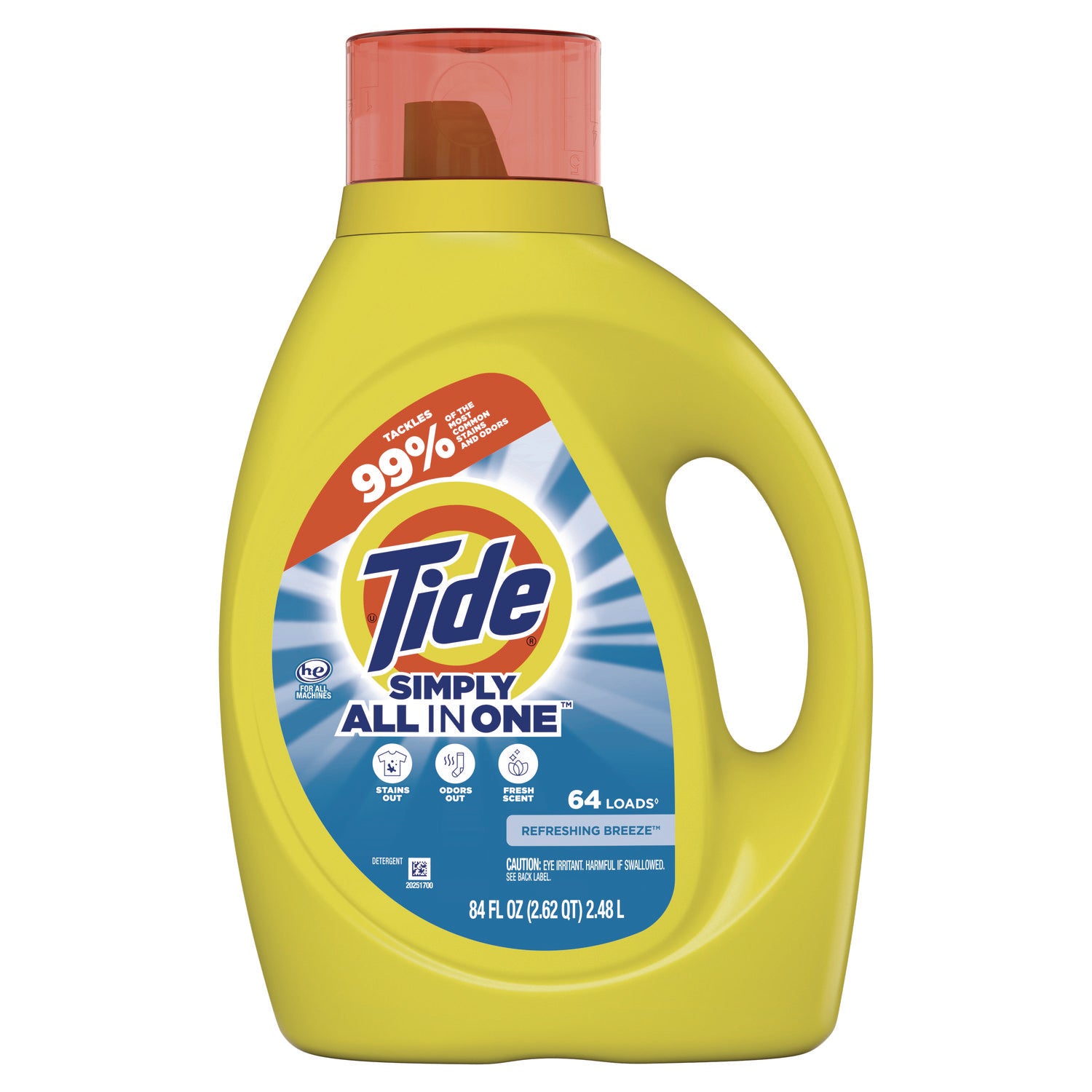 Simply Clean and Fresh Laundry Detergent, HE Compatible, Refreshing Breeze, 64 Loads, 84 oz Bottle, 4/Carton