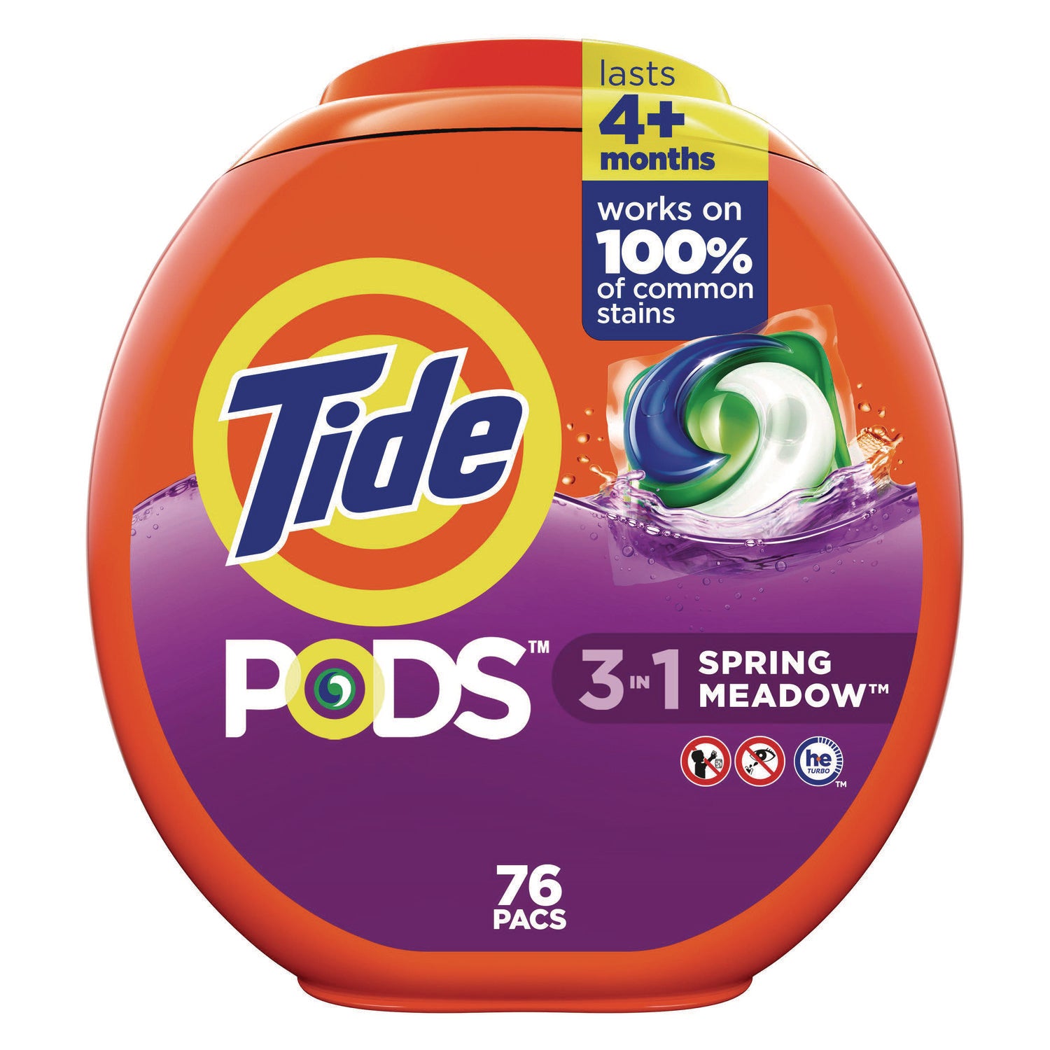 Tide Pods Laundry Detergent - For Laundry, Washing Machine, Clothes, Clothing - Concentrate - Spring Meadow Scent - Phosphate-free - Orange - 76/Pack - 4 / Carton