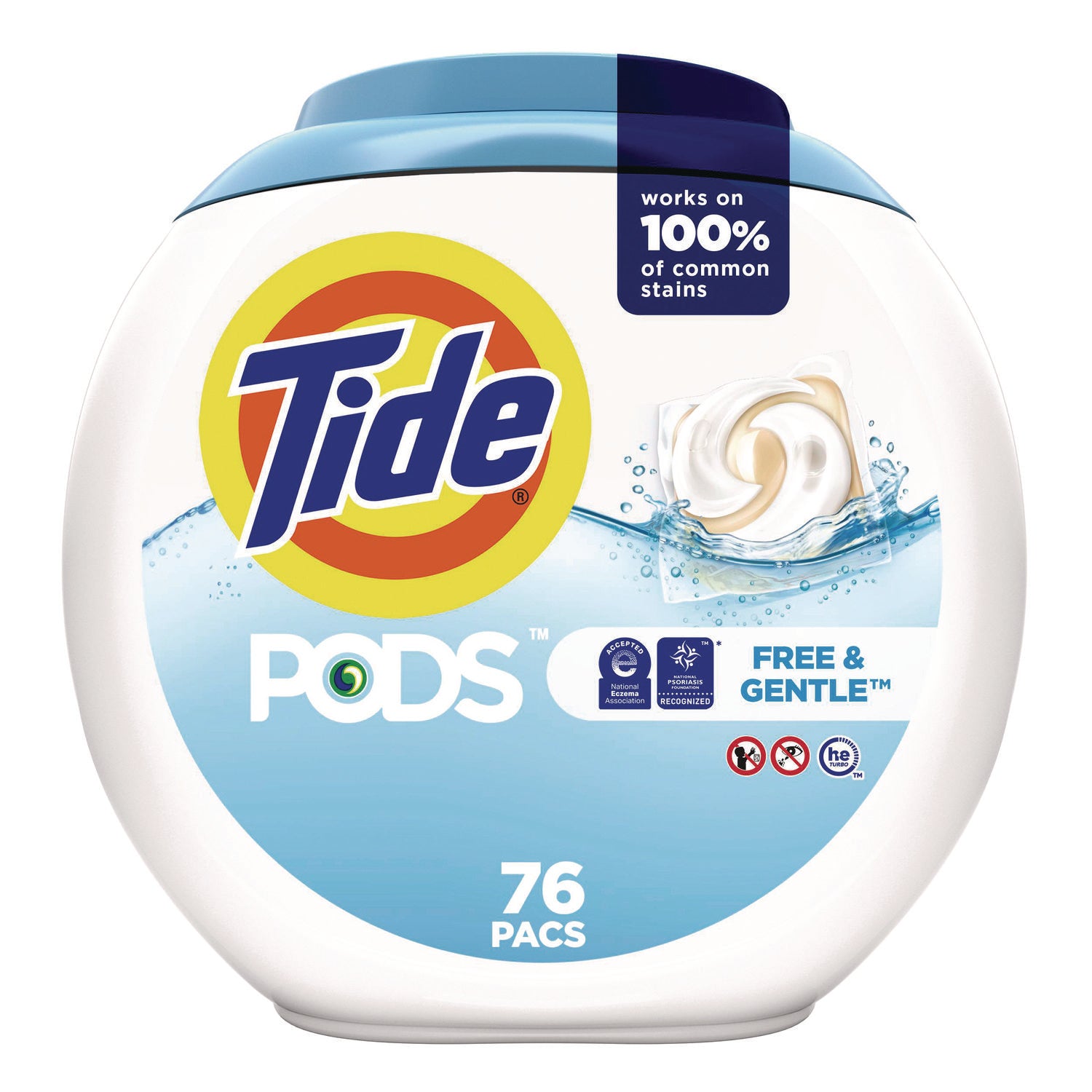 For Washing Machine, Laundry, Clothes - Concentrate - Pod - 56 oz (3.50 lb) - Recommended For: Stain Remover - Hypoallergenic, Dye-free, Color Safe, Unscented, Non-irritating - White - 76/Tub - 4 / Carton