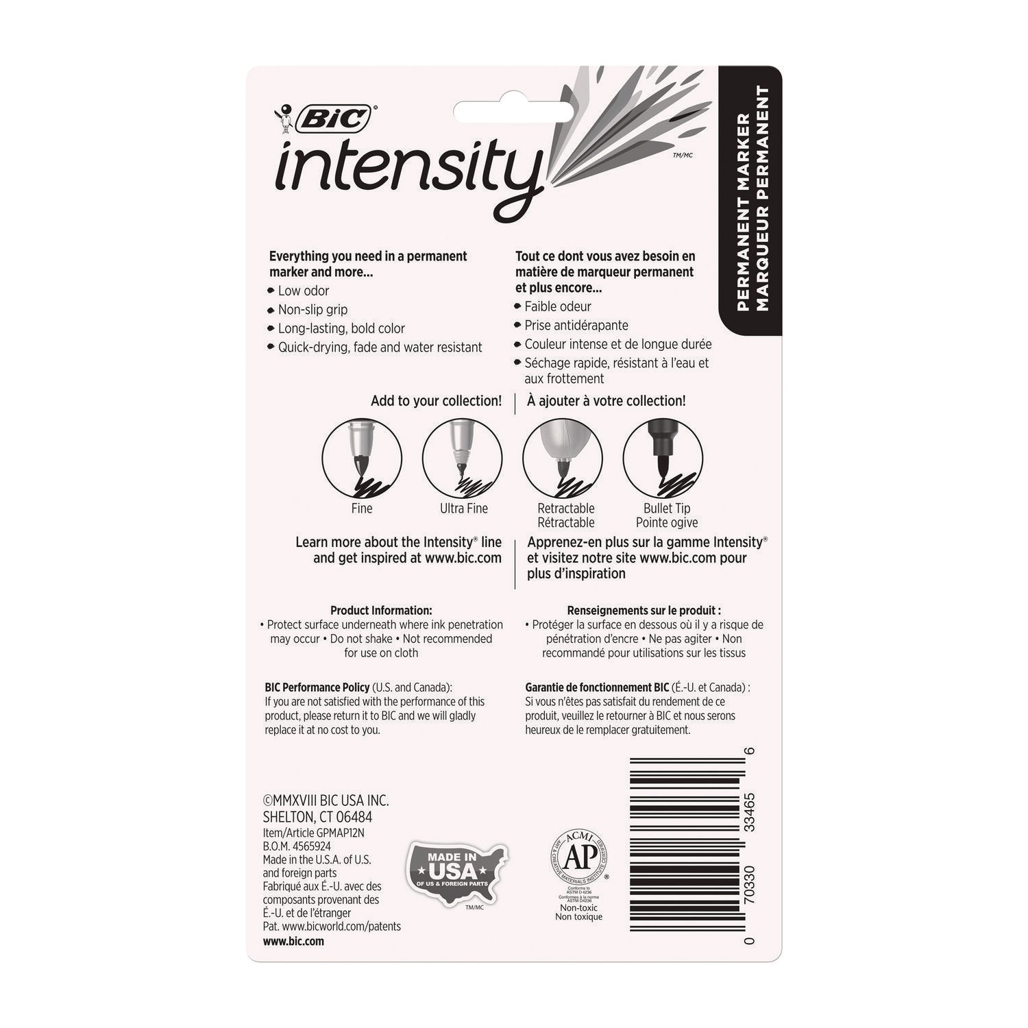 Intensity Permanent Markers, Fine Point, Assorted Colors, 12 Count